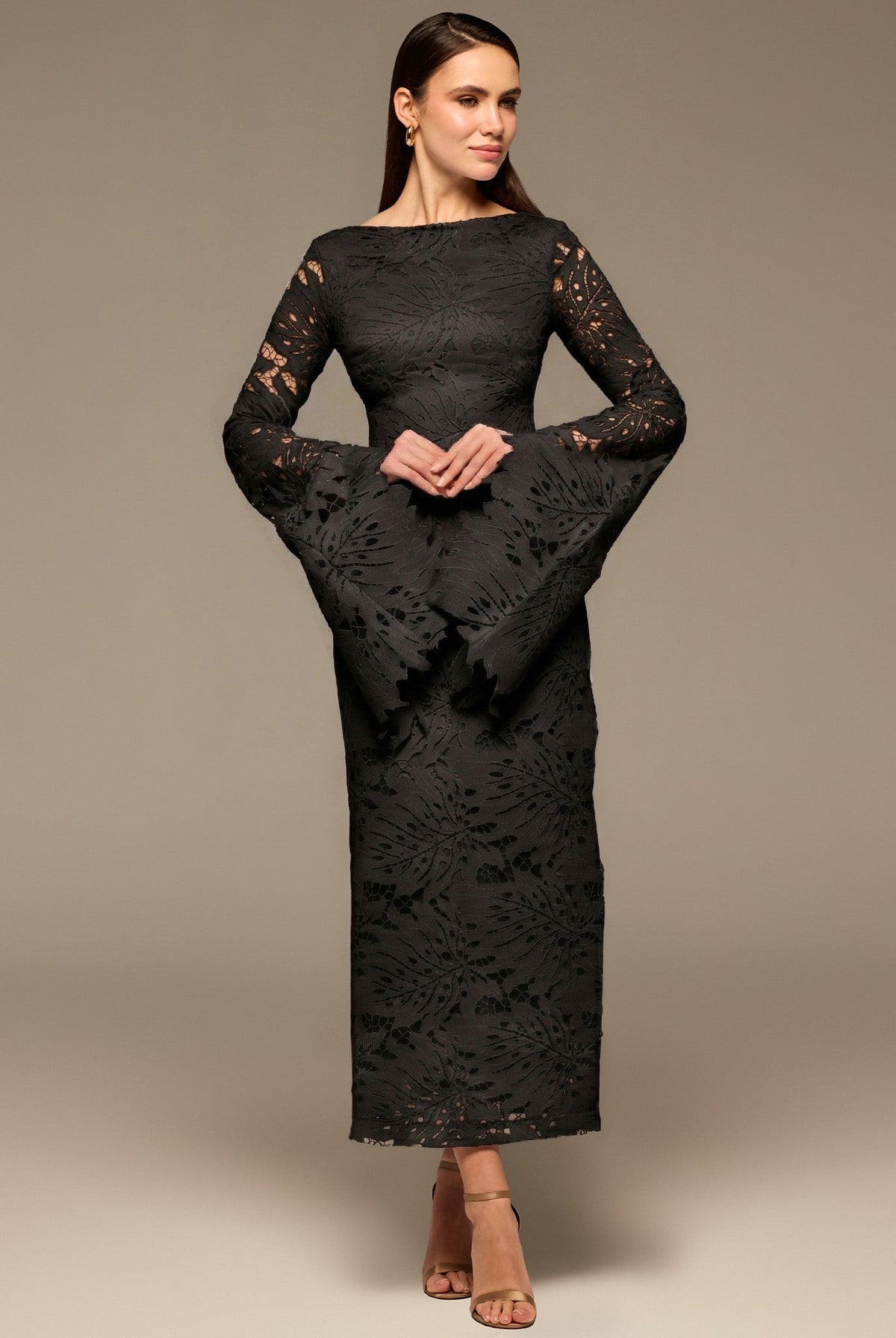 Black Lace Long Sleeve Maxi Dress - shopaleena
