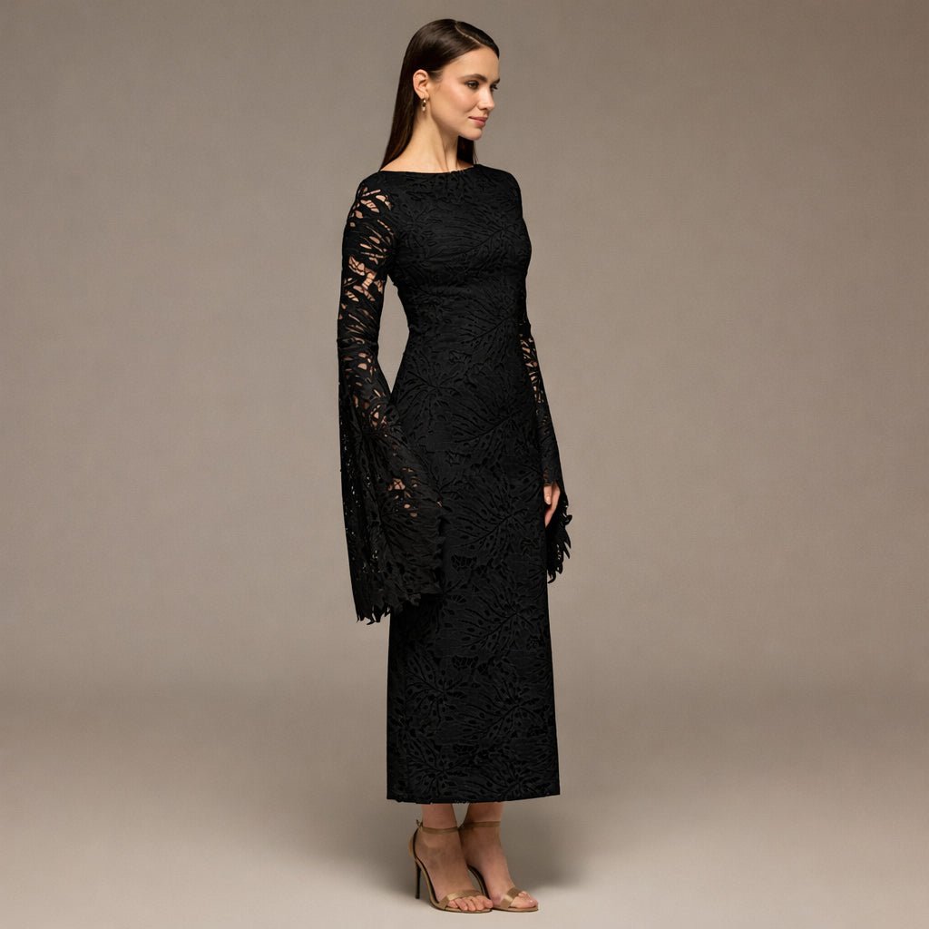 Black Lace Long Sleeve Maxi Dress - shopaleena