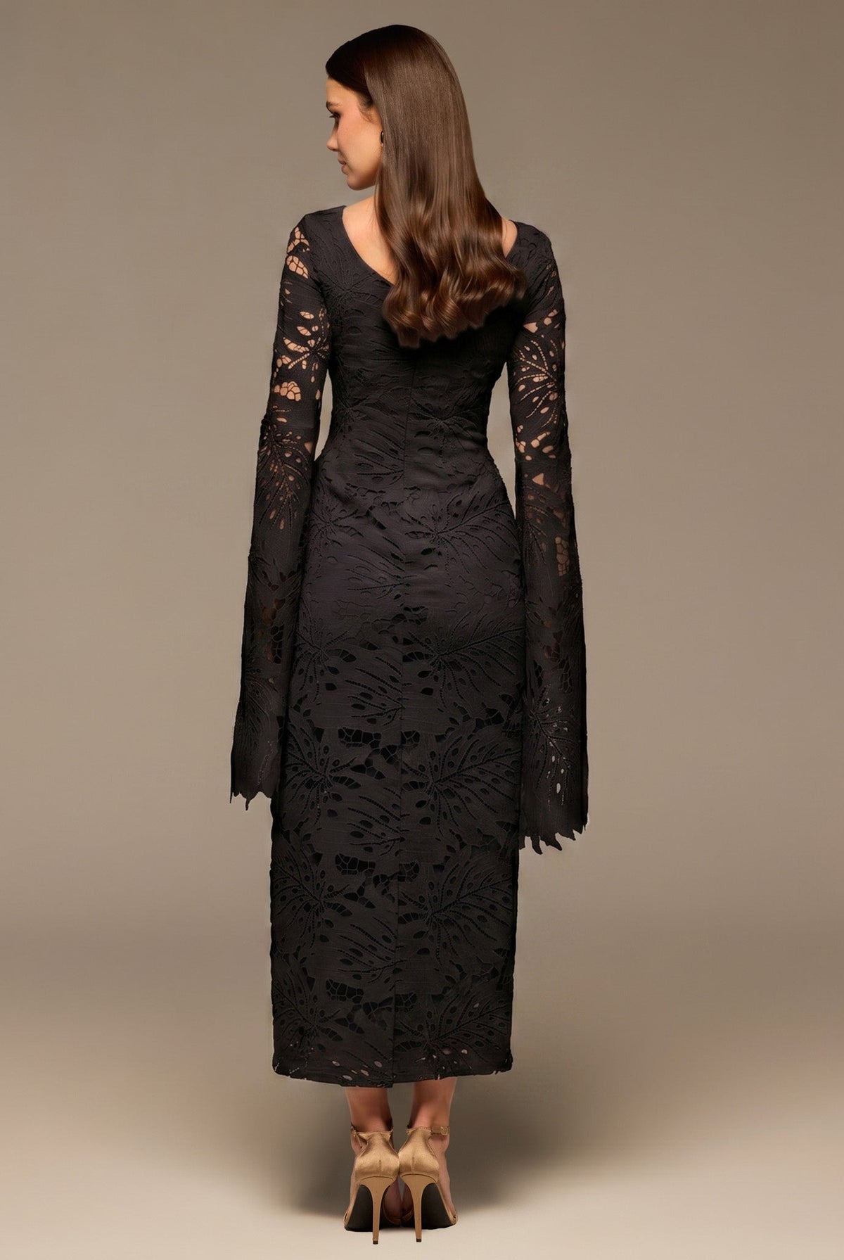 Black Lace Long Sleeve Maxi Dress - shopaleena