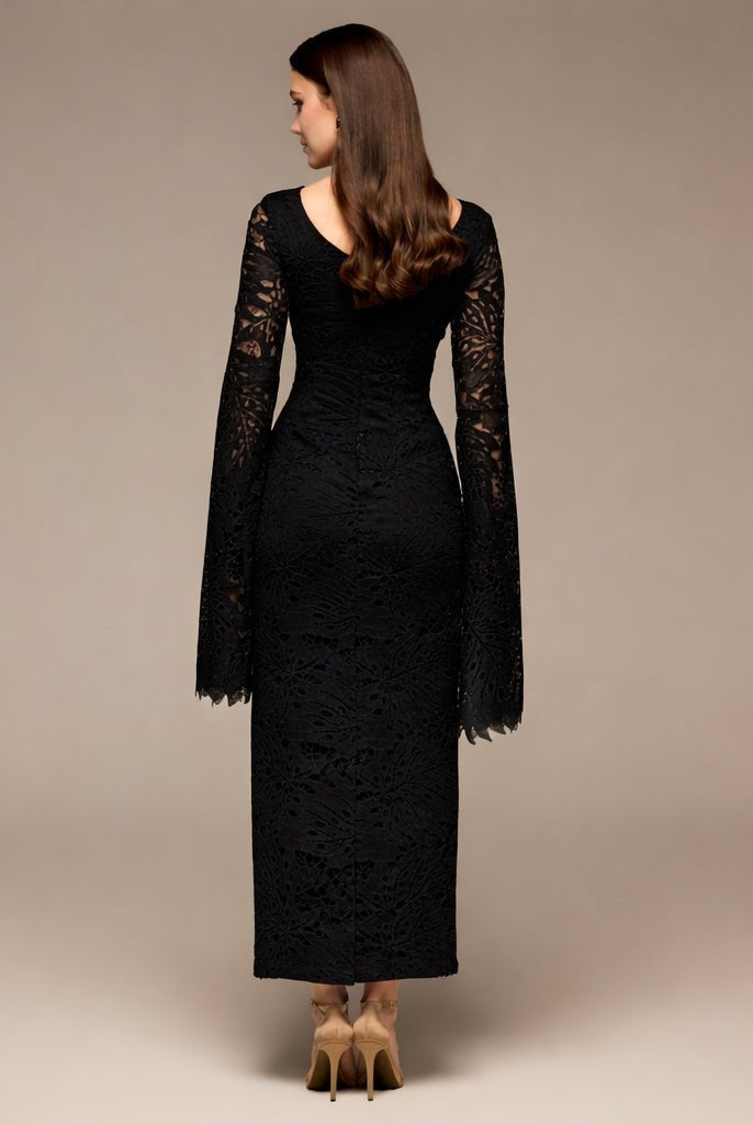 Black Lace Long Sleeve Maxi Dress - shopaleena
