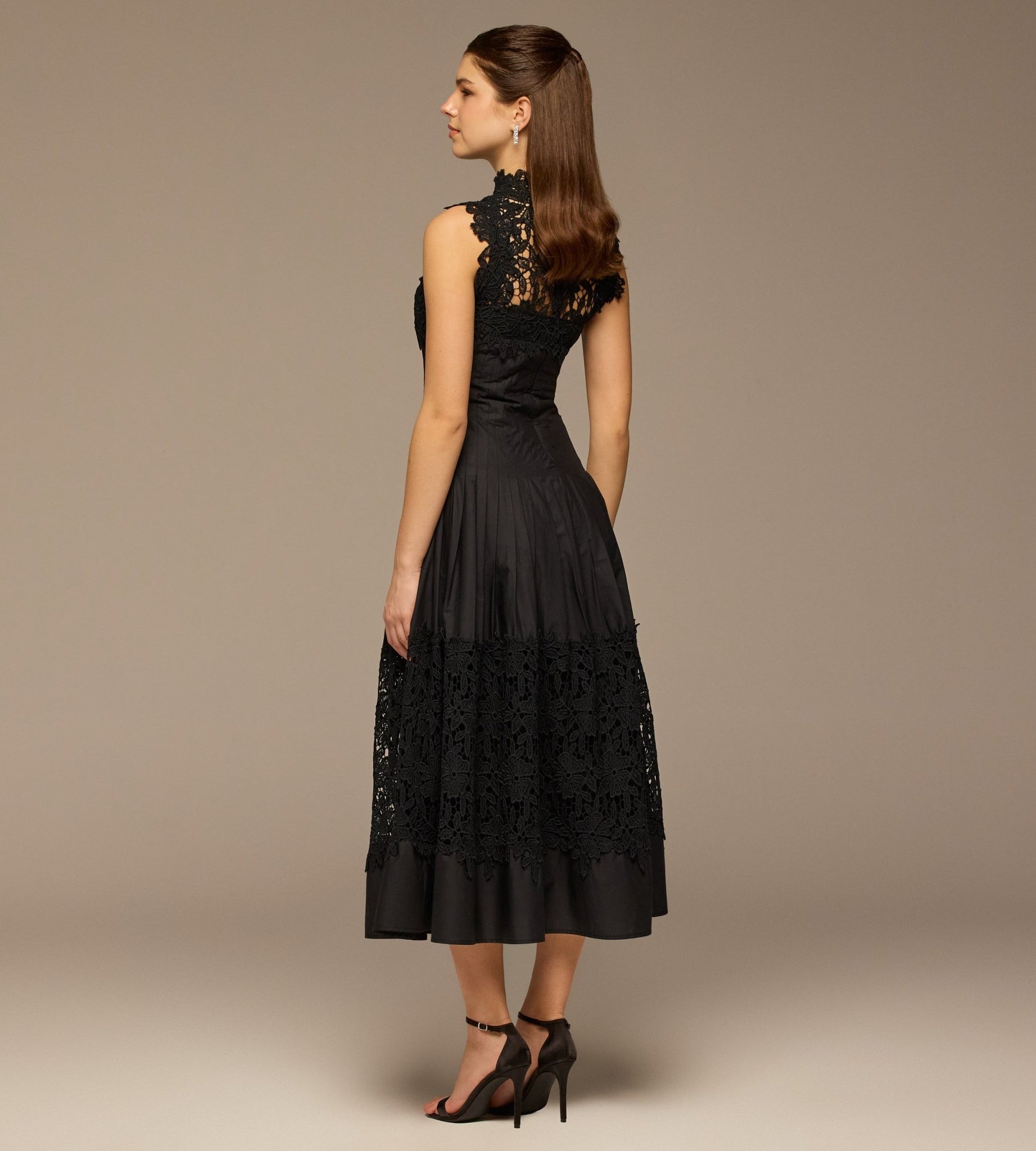 Black Lace - Paneled Cotton Midi Dress - shopaleena