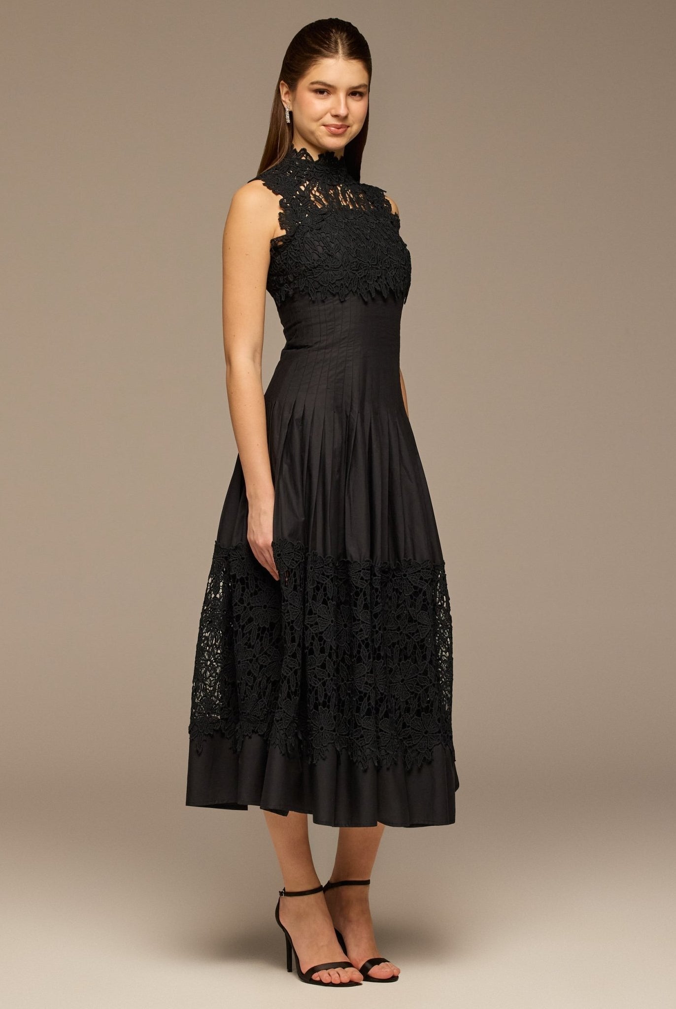 Black Lace - Paneled Cotton Midi Dress - shopaleena