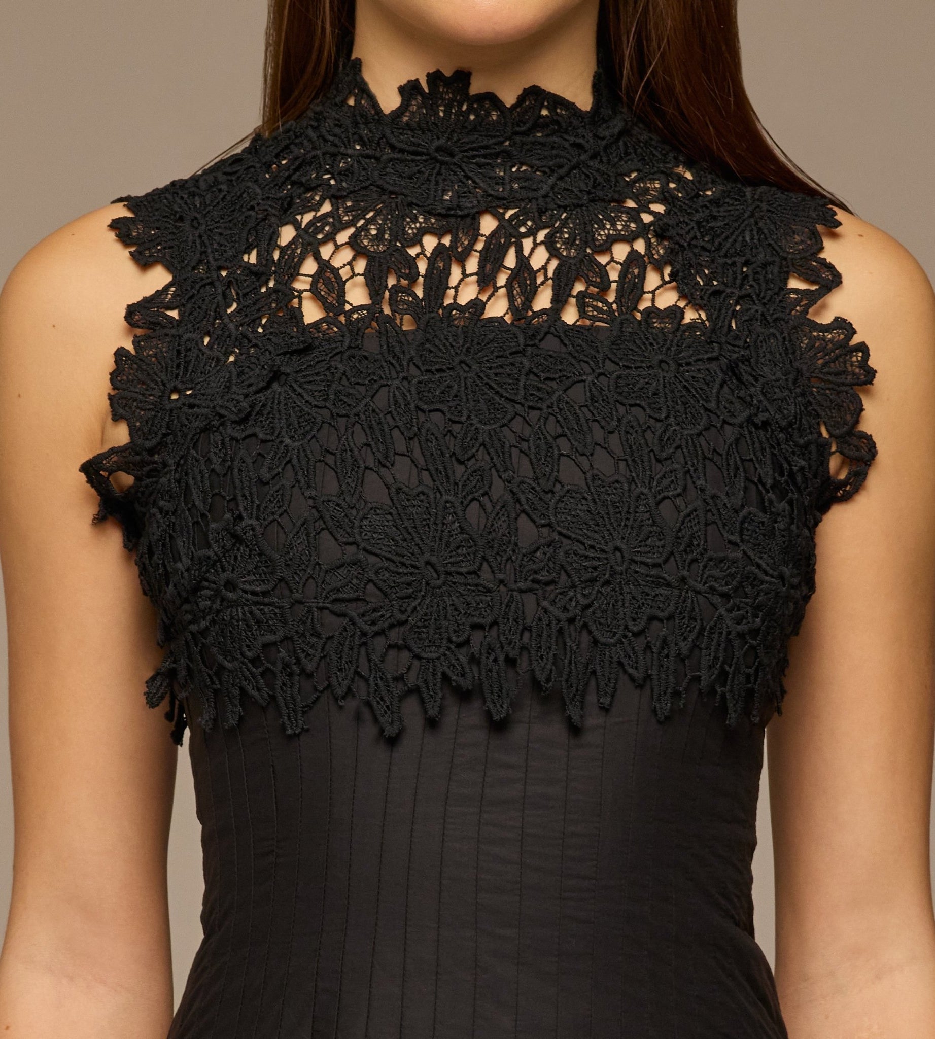Black Lace - Paneled Cotton Midi Dress - shopaleena
