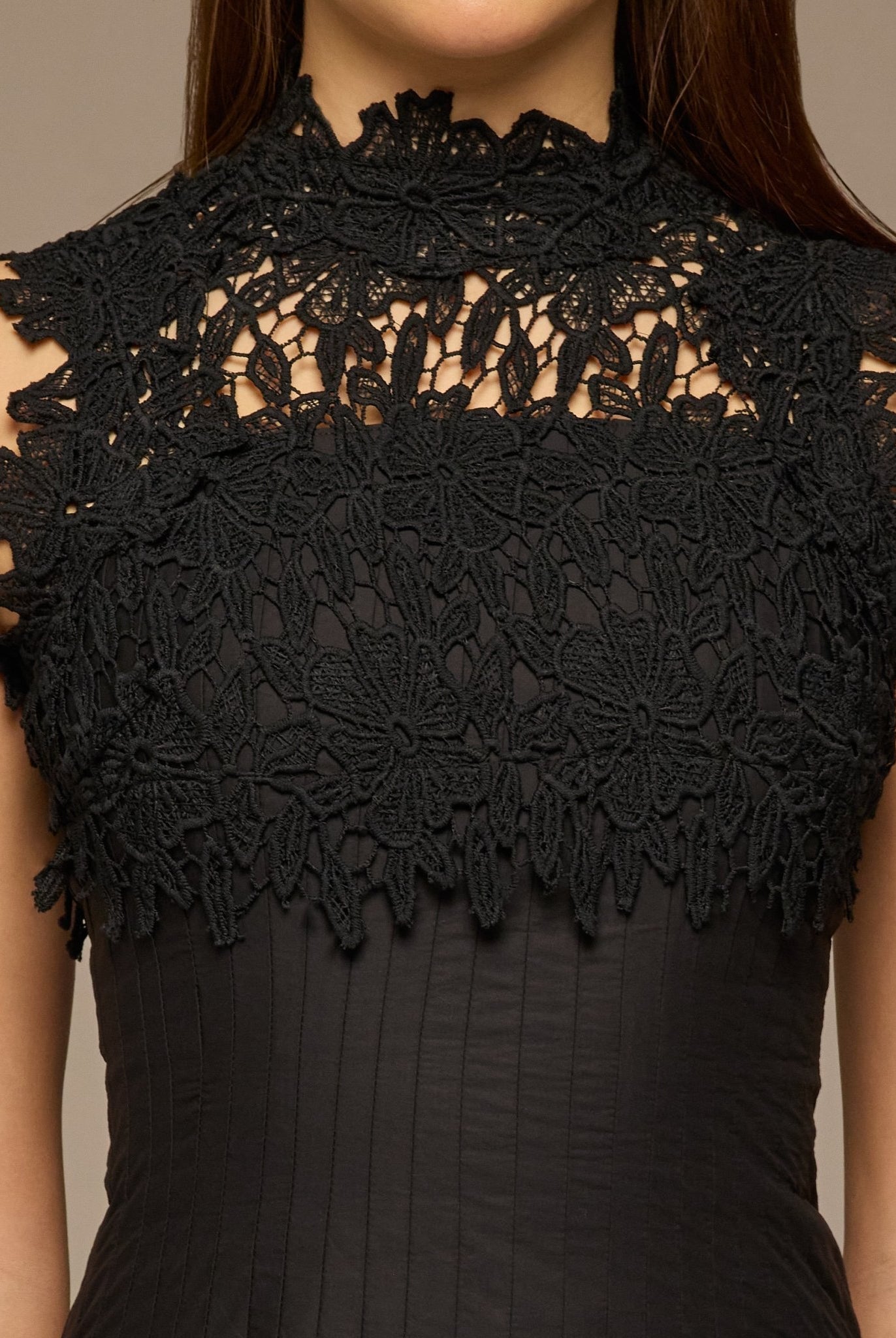 Black Lace - Paneled Cotton Midi Dress - shopaleena