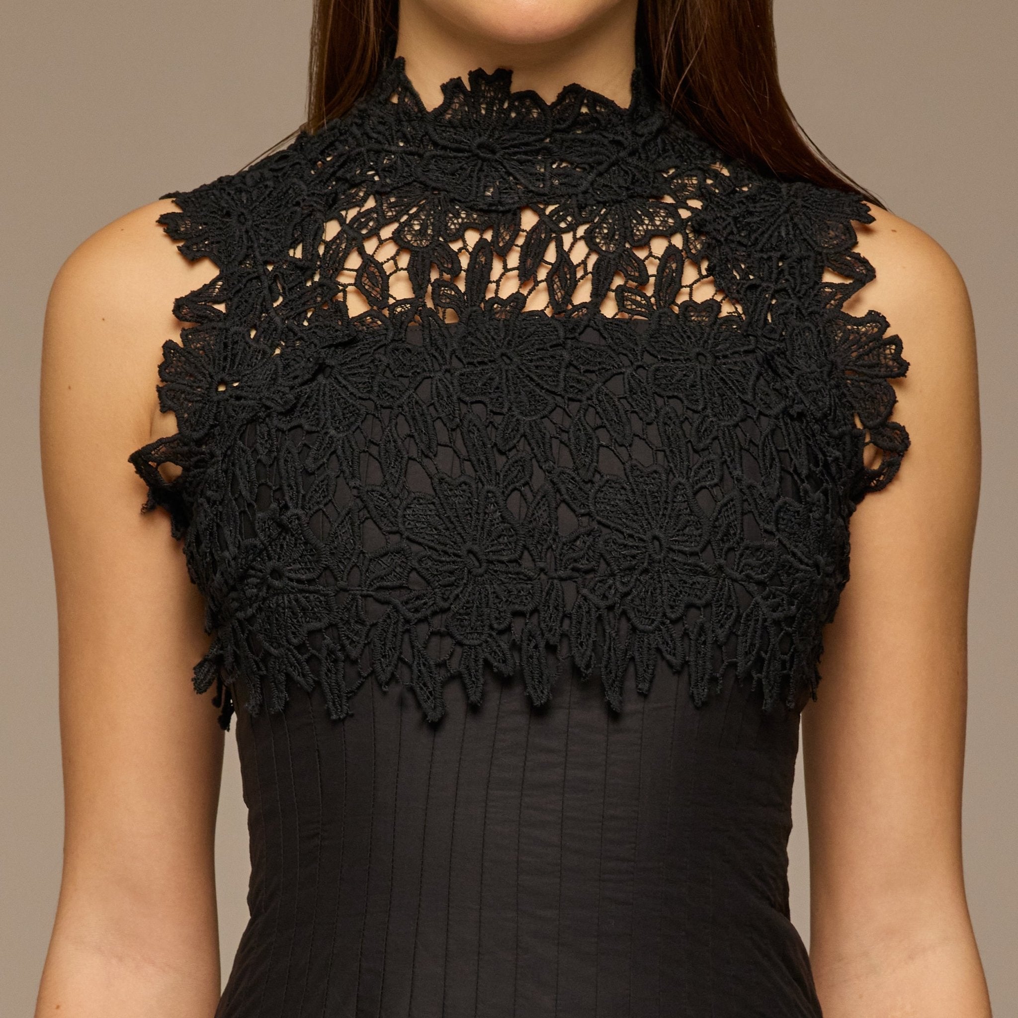 Black Lace - Paneled Cotton Midi Dress - shopaleena