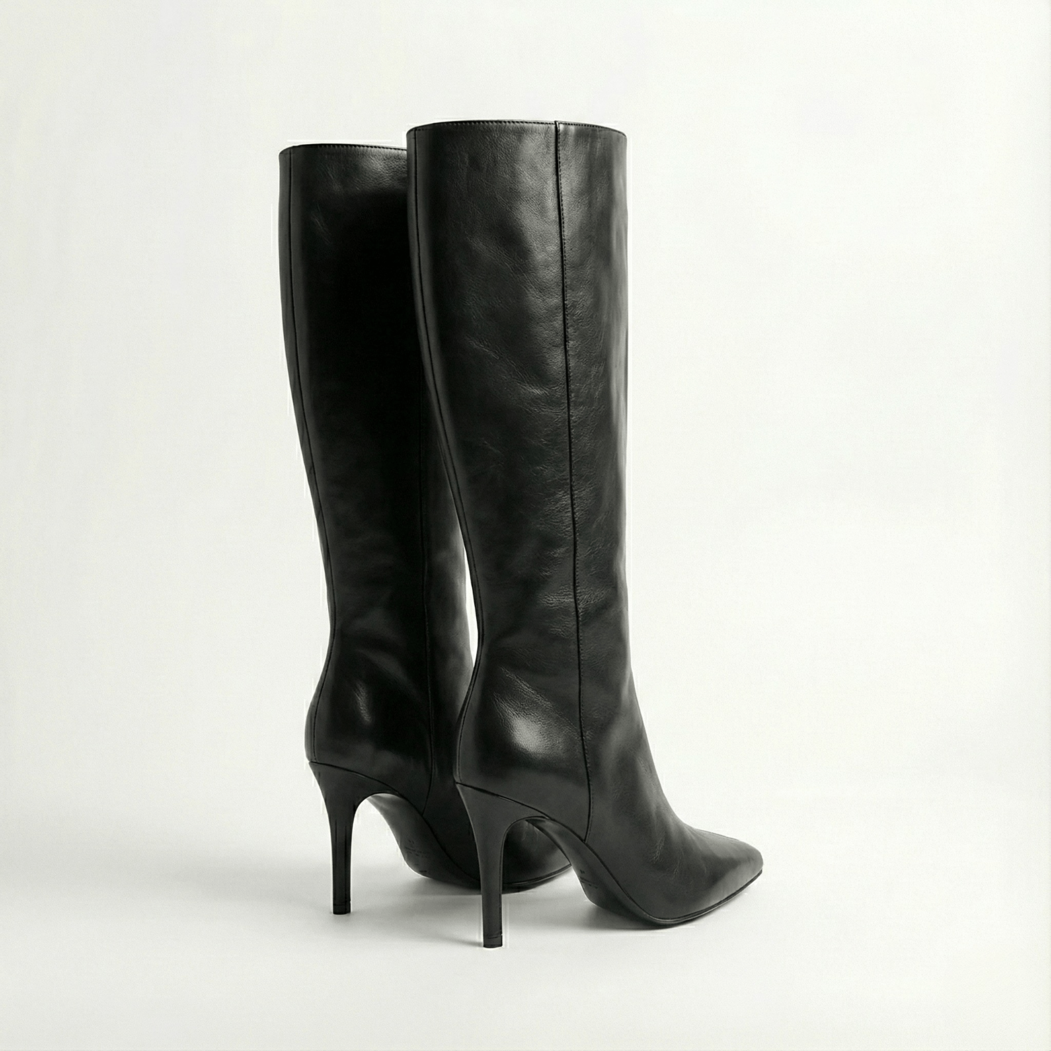 Black Leather High Heel Knee - High Boots - shopaleena
