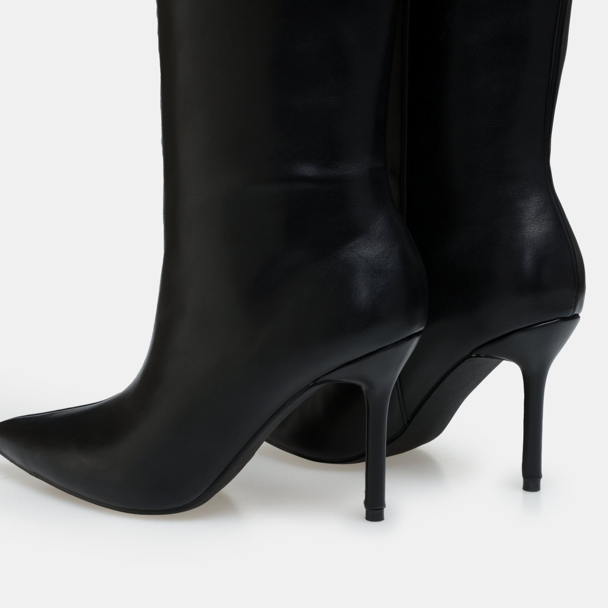 Black Leather High Heel Knee - High Boots - shopaleena