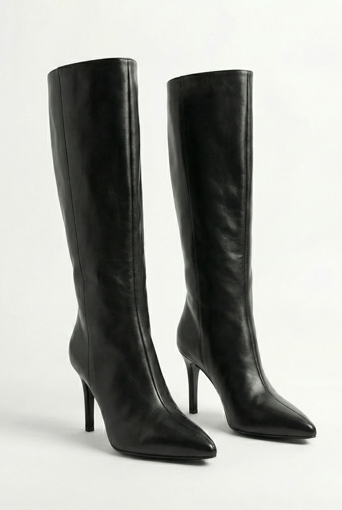 Black Leather High Heel Knee - High Boots - shopaleena