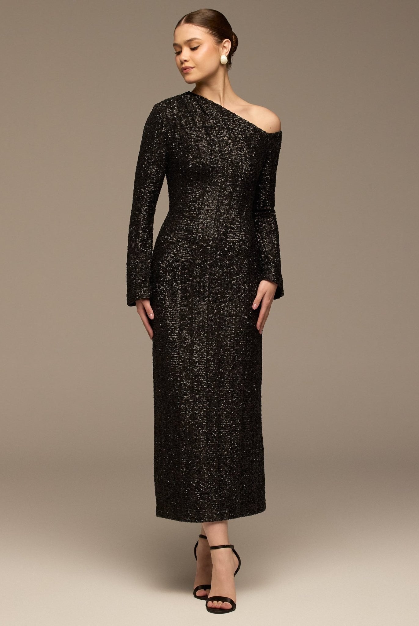 Black Long - Sleeve Sequin Maxi Dress - shopaleena
