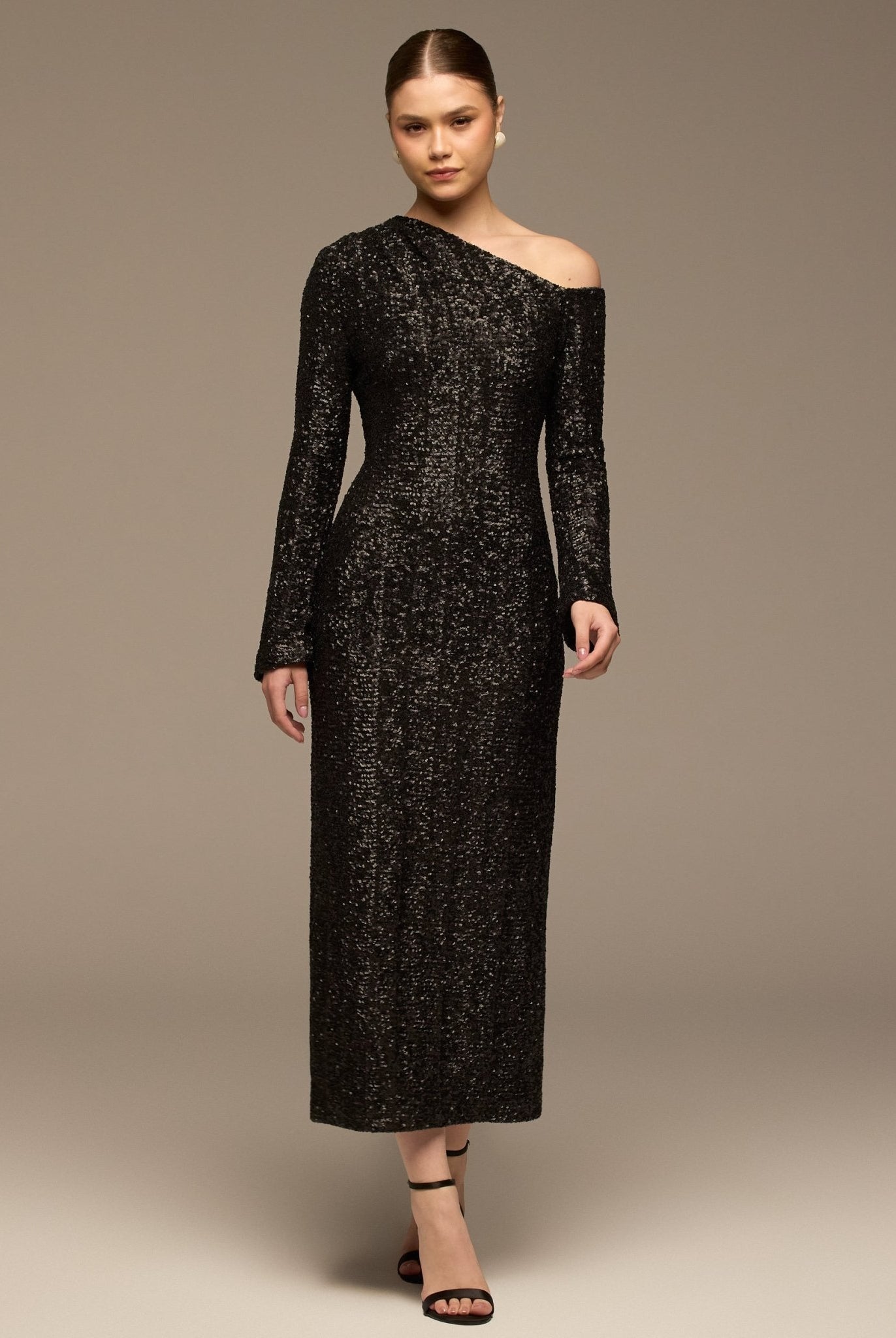 Black Long - Sleeve Sequin Maxi Dress - shopaleena