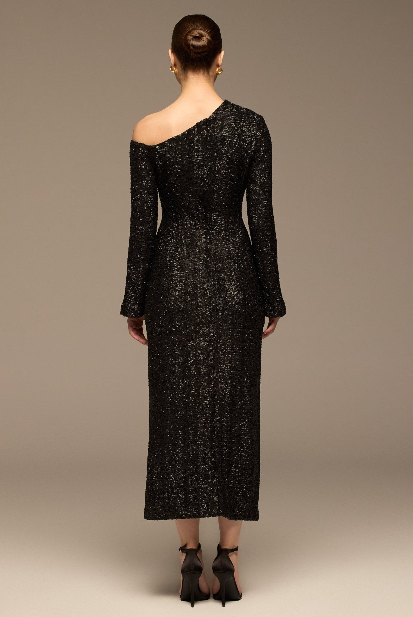 Black Long - Sleeve Sequin Maxi Dress - shopaleena