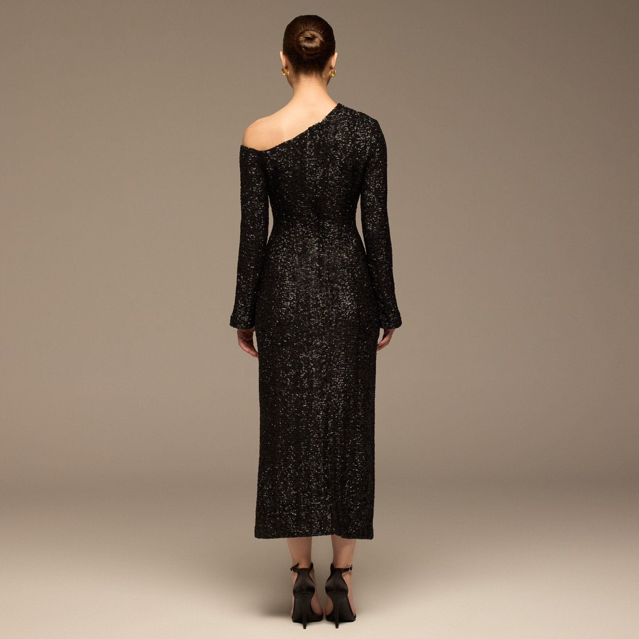 Black Long - Sleeve Sequin Maxi Dress - shopaleena
