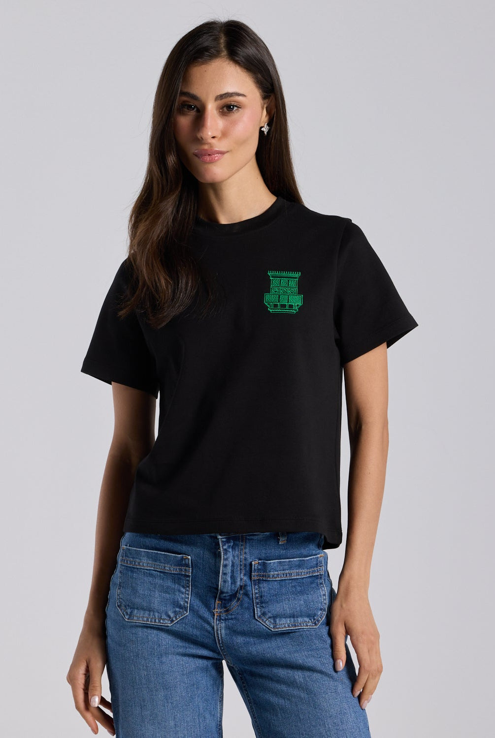 Black Mashrabiya Embroidered Cotton T-shirt - shopaleena