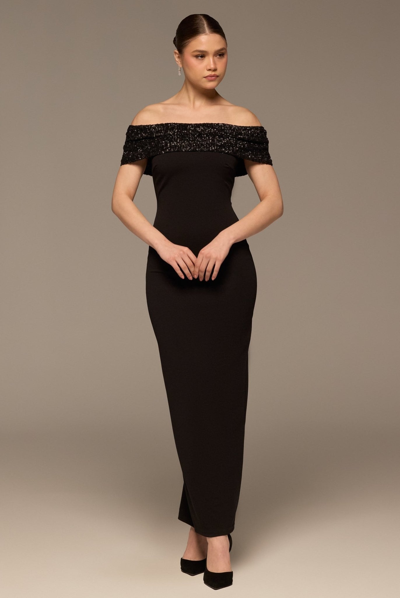 Black Off Shoulder Crepe Maxi Dress - shopaleena
