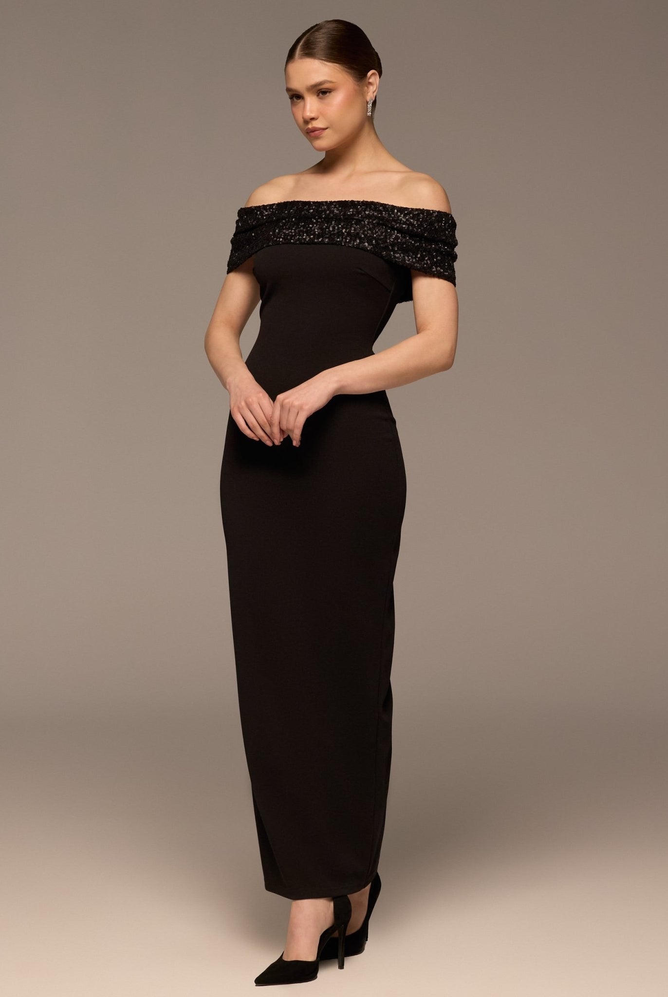 Black Off Shoulder Crepe Maxi Dress - shopaleena