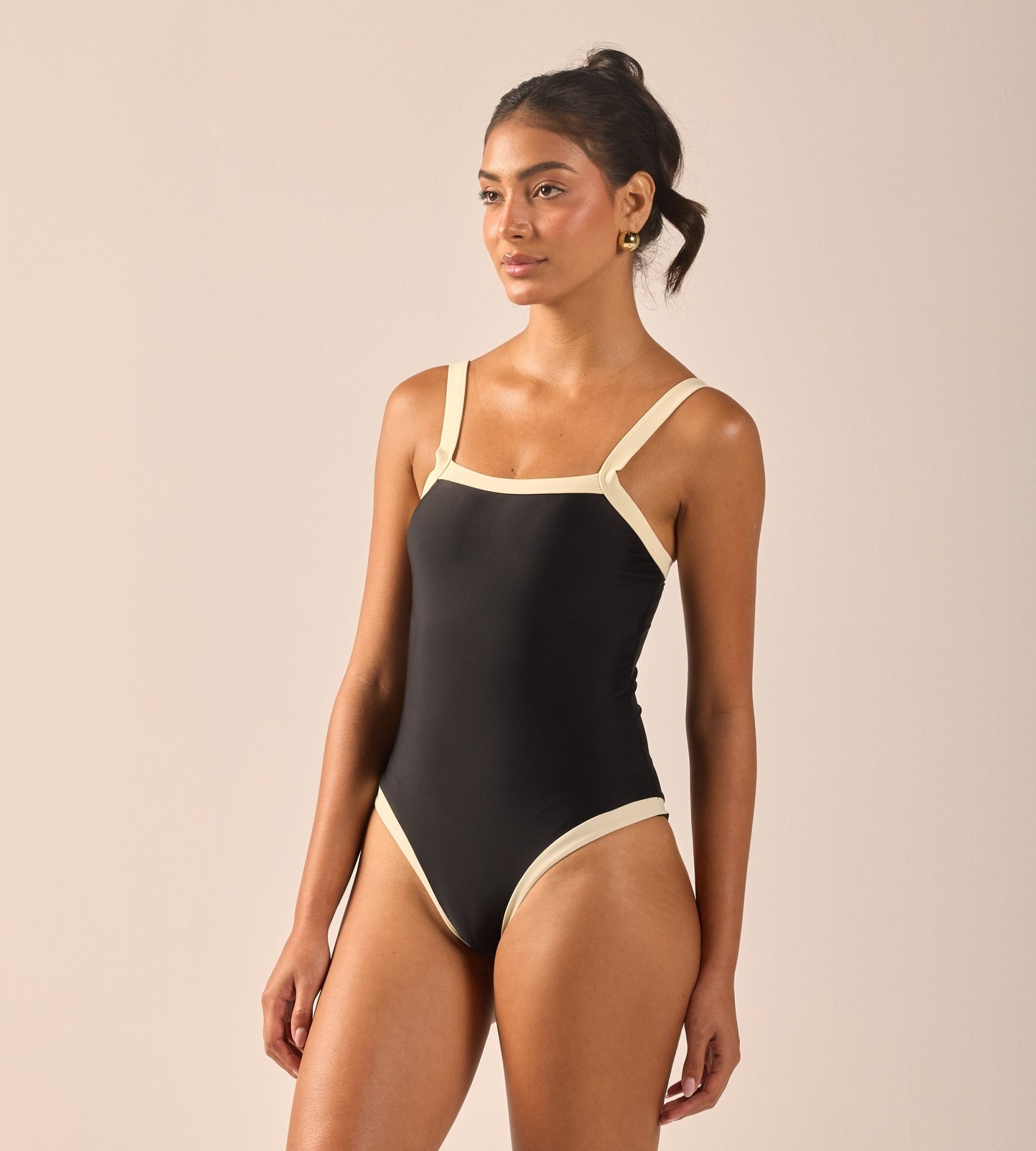 Black One Piece Swimsuit with Yellow Trim - shopaleena