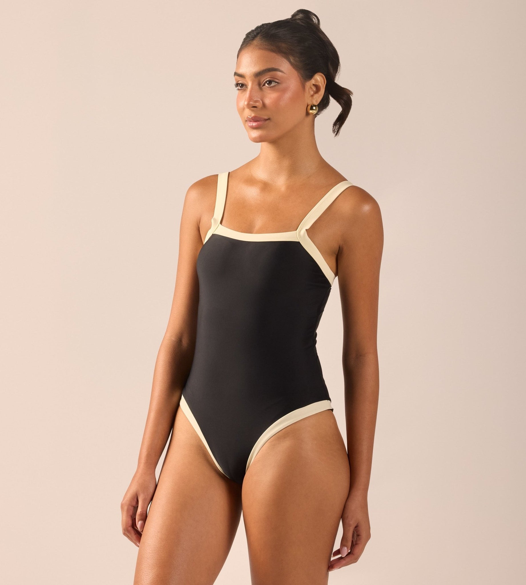 Black One Piece Swimsuit with Yellow Trim - shopaleena