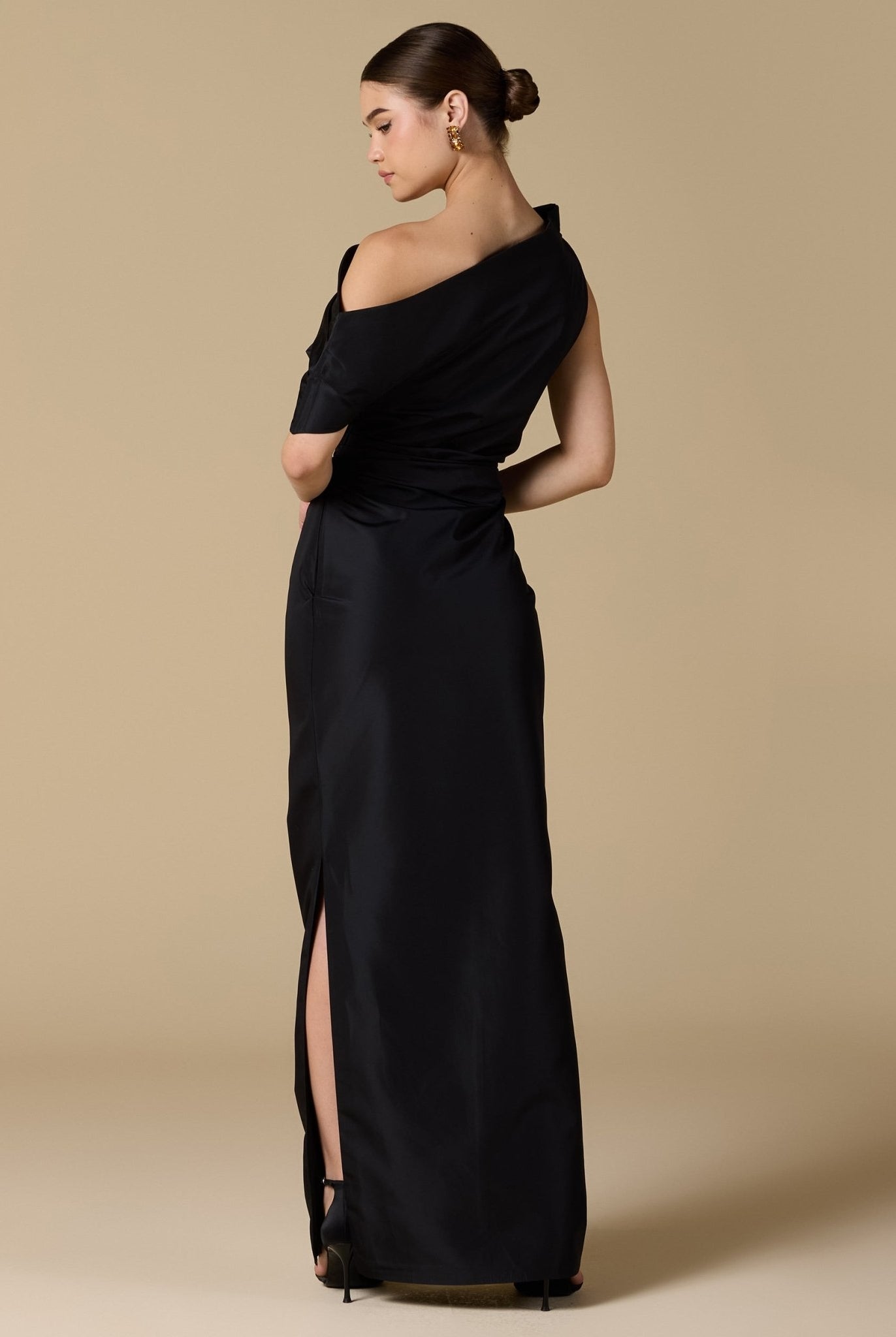 Black One Shoulder Taffeta Gown - shopaleena