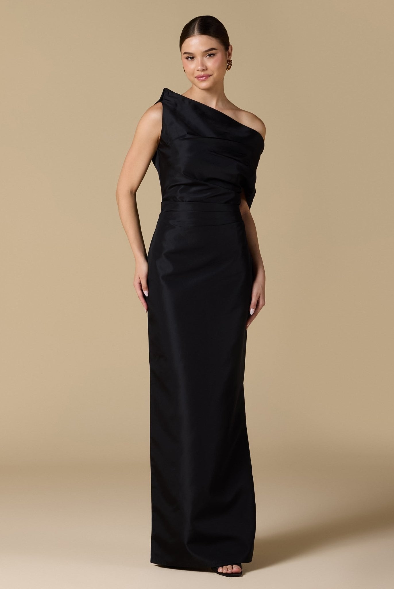 Black One Shoulder Taffeta Gown - shopaleena