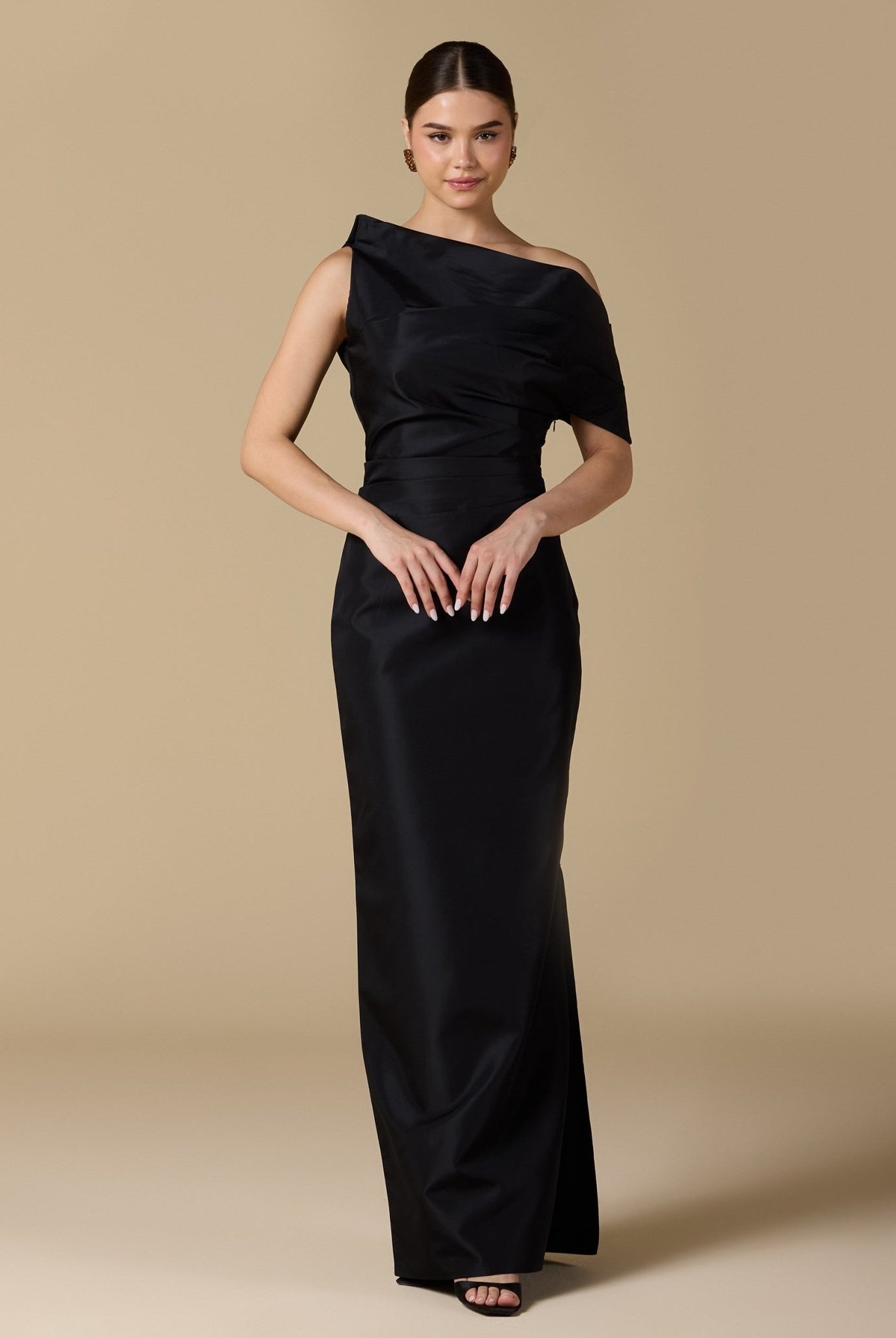 Black One Shoulder Taffeta Gown - shopaleena