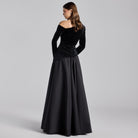 Black One - Shoulder Velvet - Chiffon Maxi Dress - shopaleena