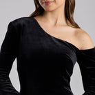 Black One - Shoulder Velvet - Chiffon Maxi Dress - shopaleena
