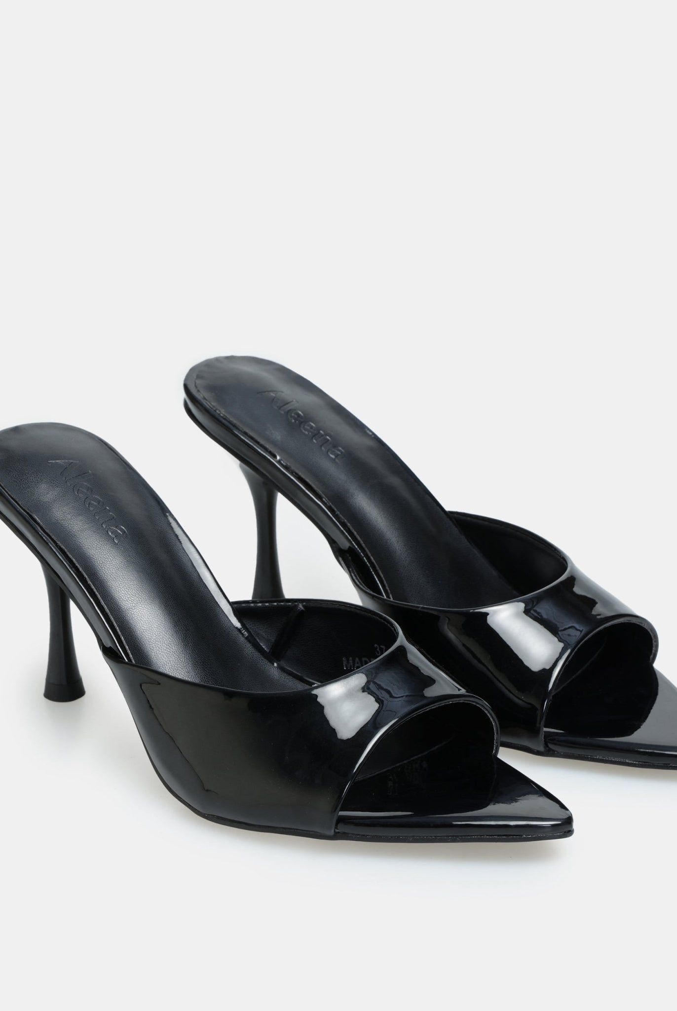 Black Patent Leather High Heel Mules - shopaleena