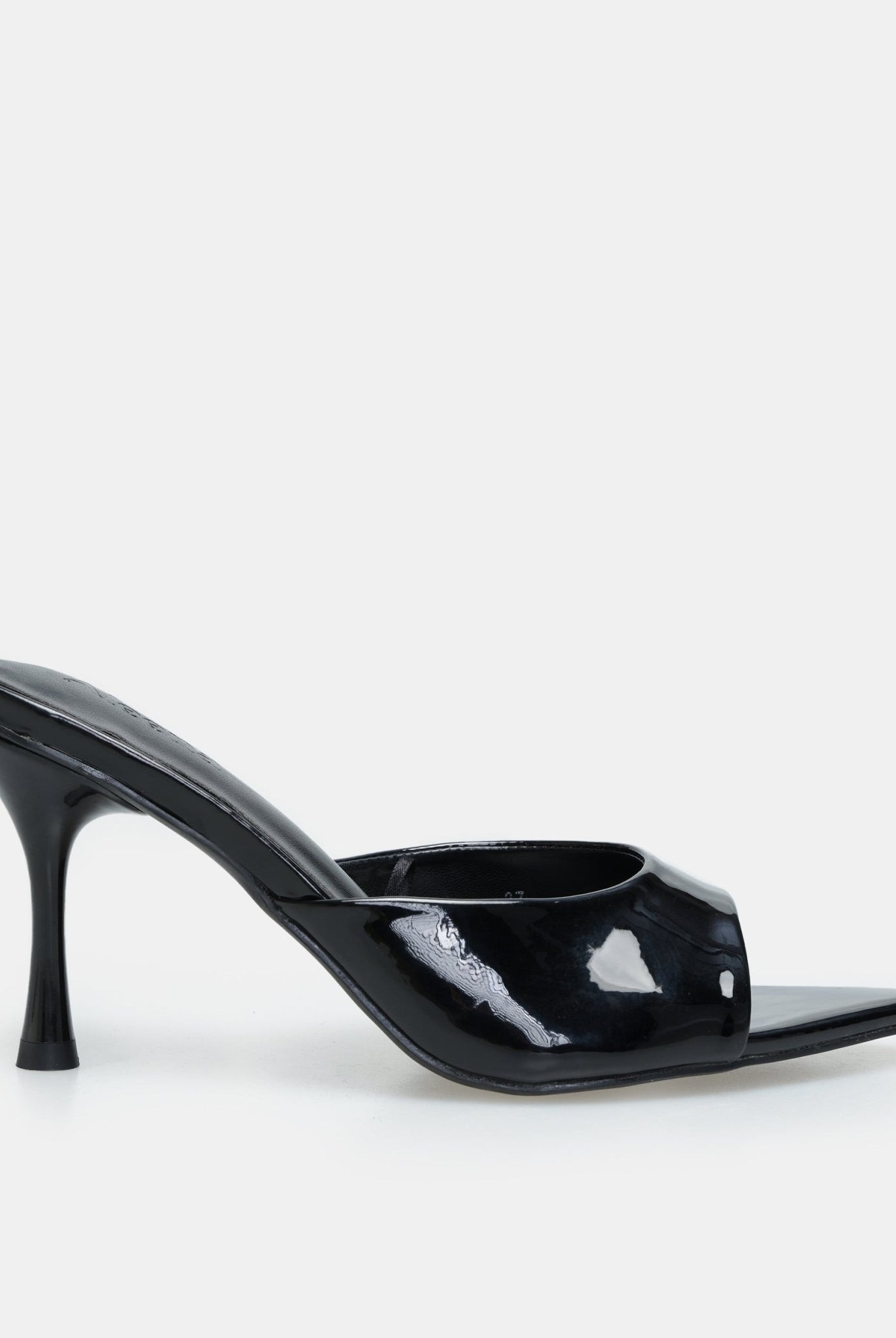 Black Patent Leather High Heel Mules - shopaleena