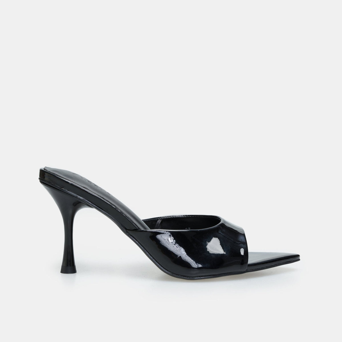 Black Patent Leather High Heel Mules - shopaleena