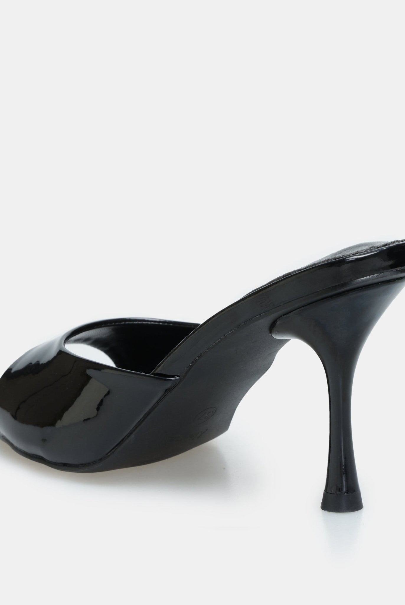 Black Patent Leather High Heel Mules - shopaleena