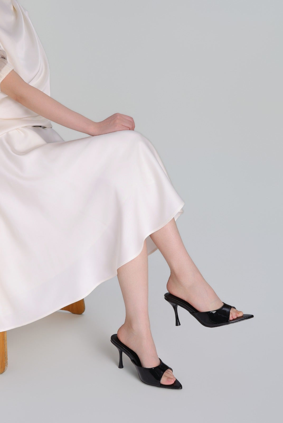 Black Patent Leather High Heel Mules - shopaleena