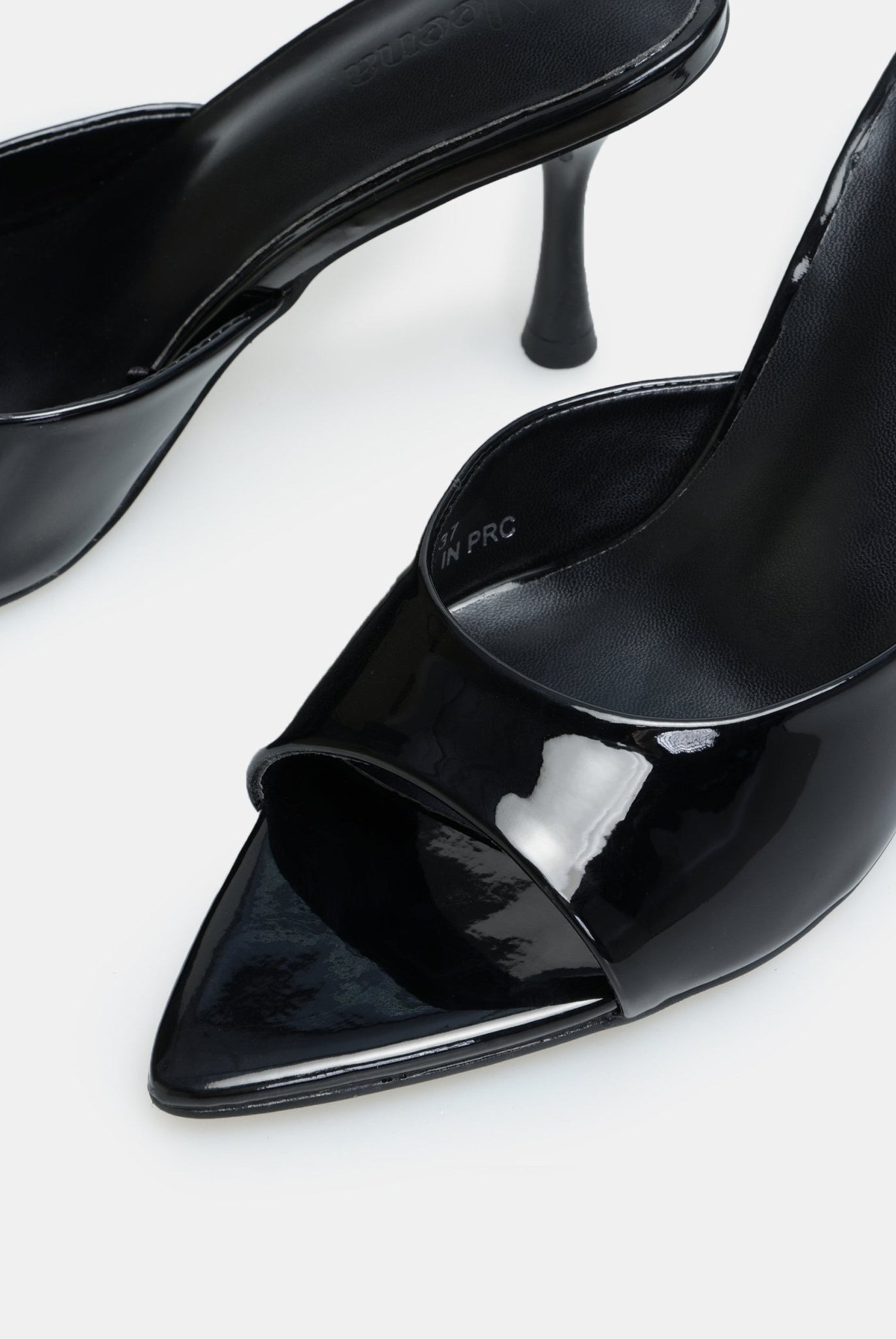 Black Patent Leather High Heel Mules - shopaleena