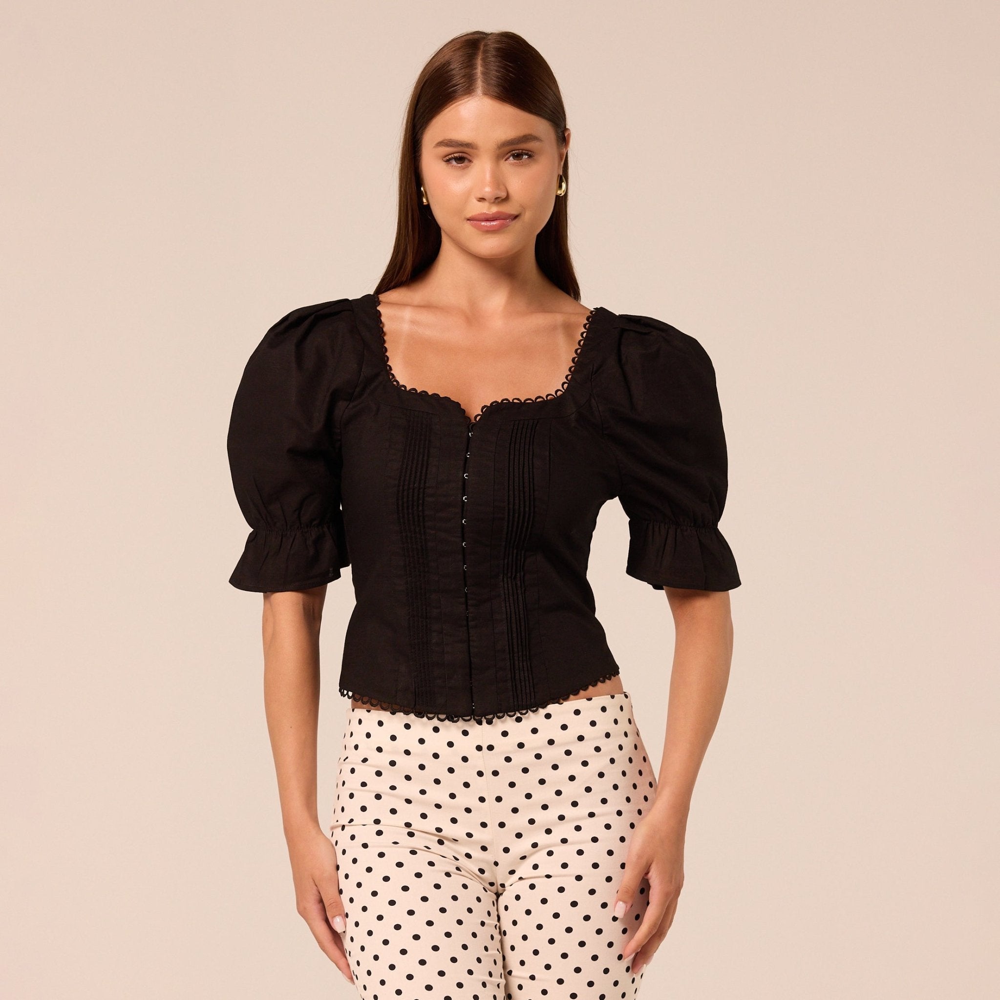 Black Puff sleeve Sweetheart Neck Top - shopaleena