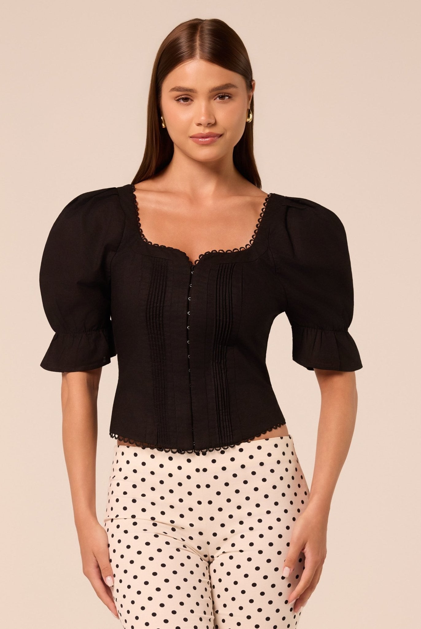 Black Puff sleeve Sweetheart Neck Top - shopaleena