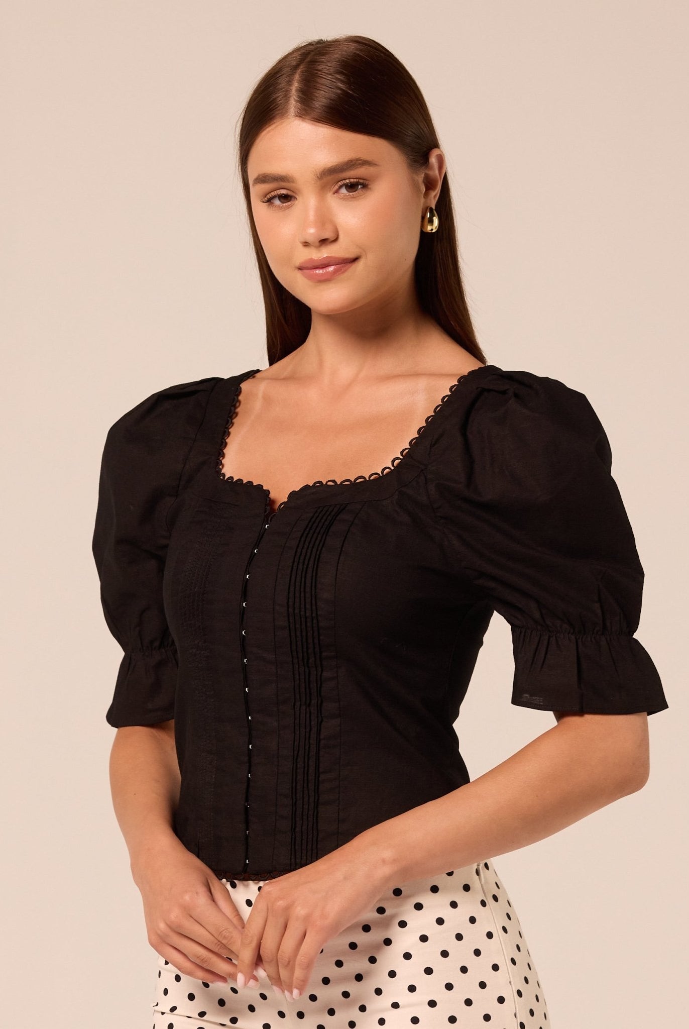 Black Puff sleeve Sweetheart Neck Top - shopaleena