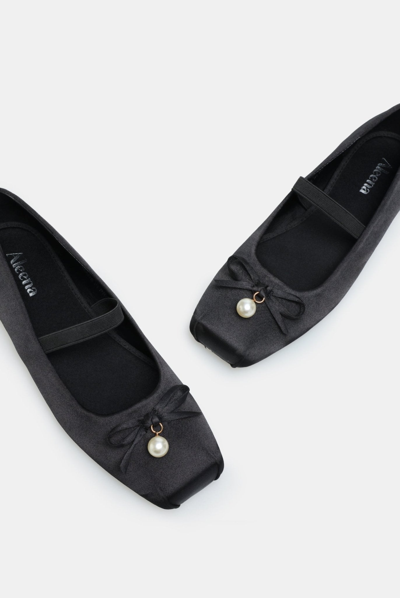 Black Satin Bow Ballet Flats - shopaleena