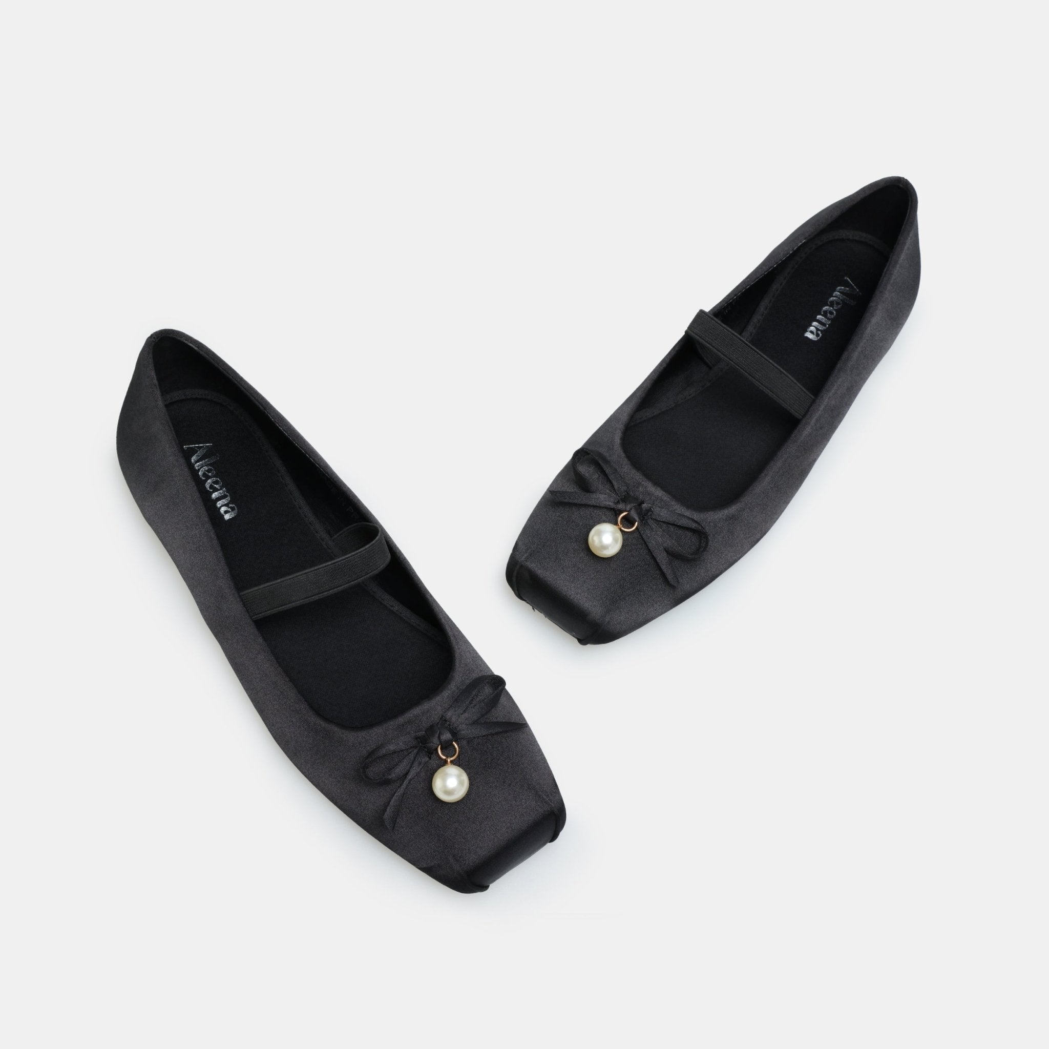 Black Satin Bow Ballet Flats - shopaleena