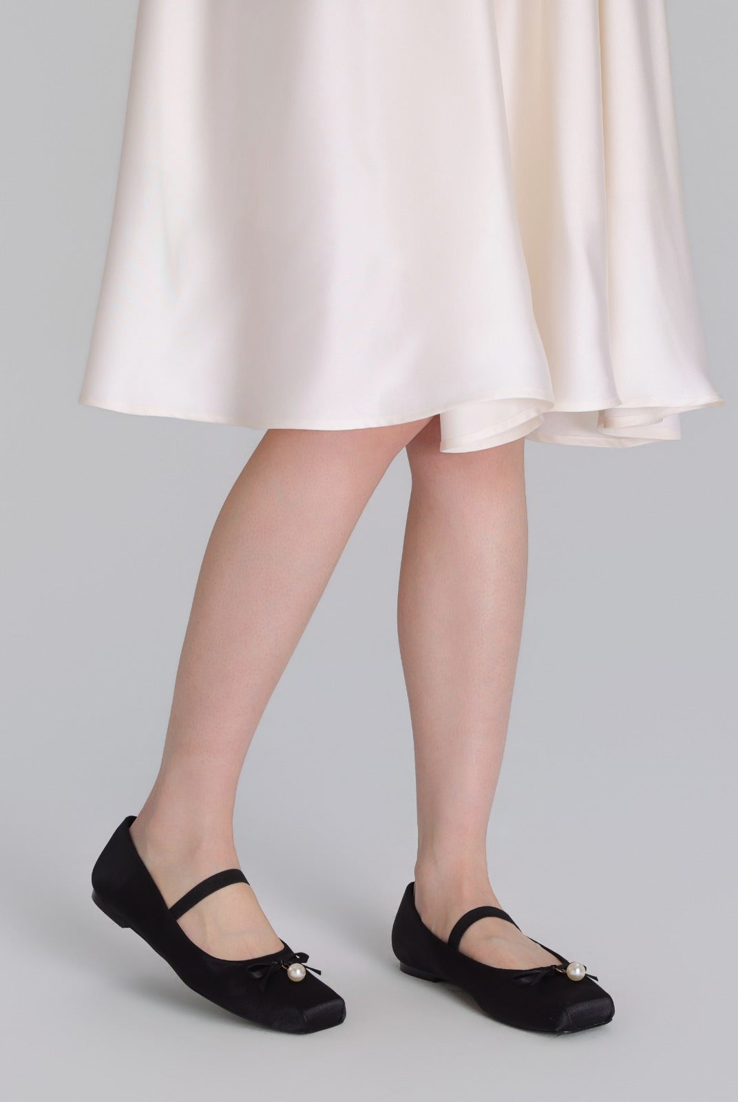 Black Satin Bow Ballet Flats - shopaleena