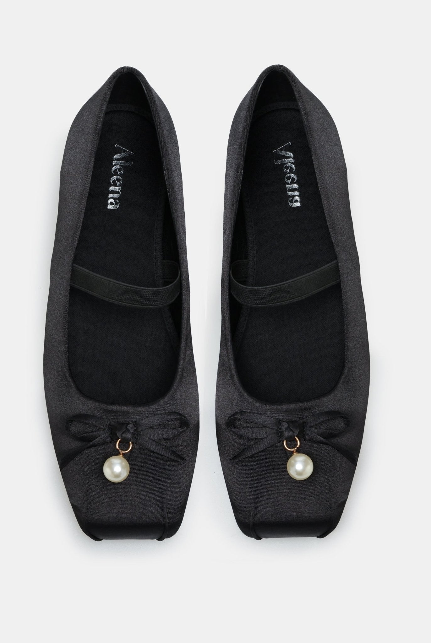 Black Satin Bow Ballet Flats - shopaleena