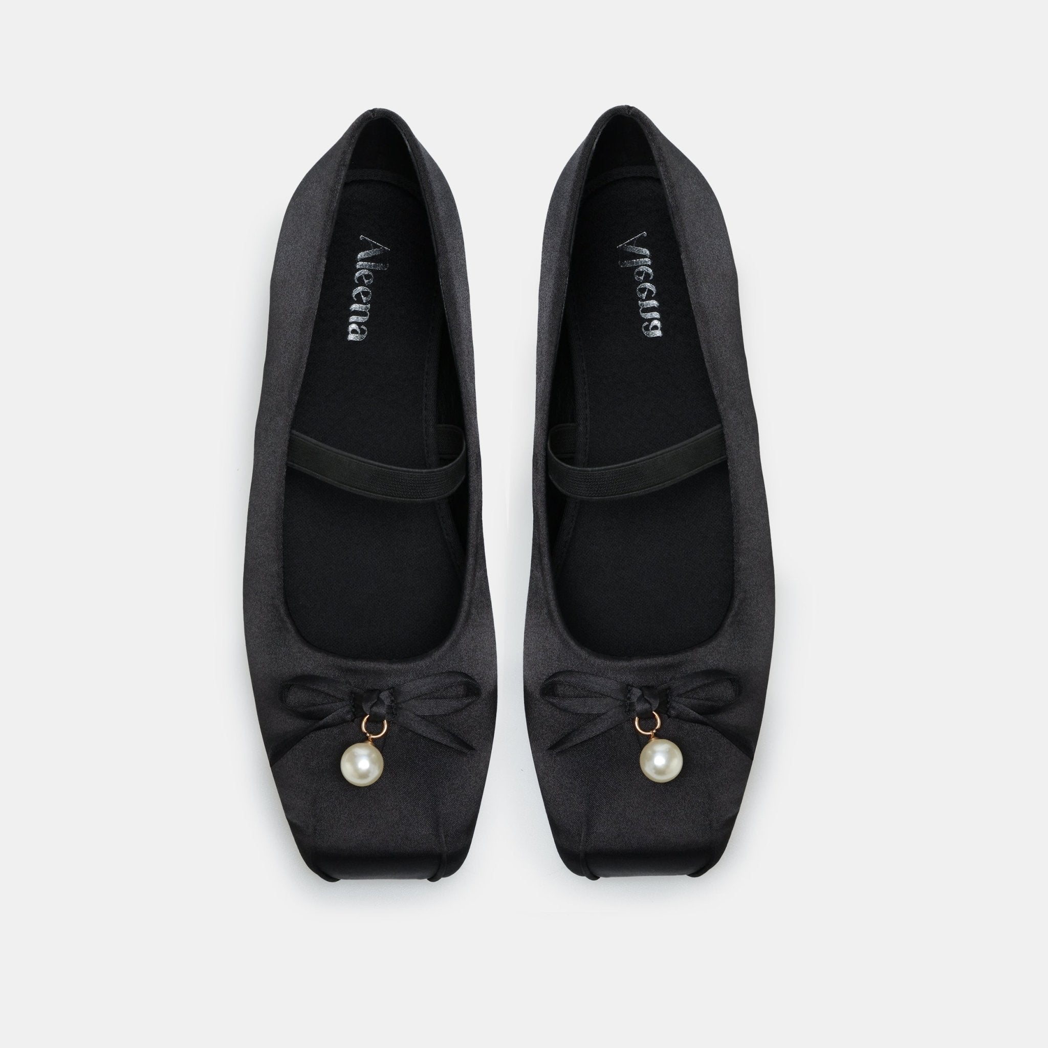 Black Satin Bow Ballet Flats - shopaleena