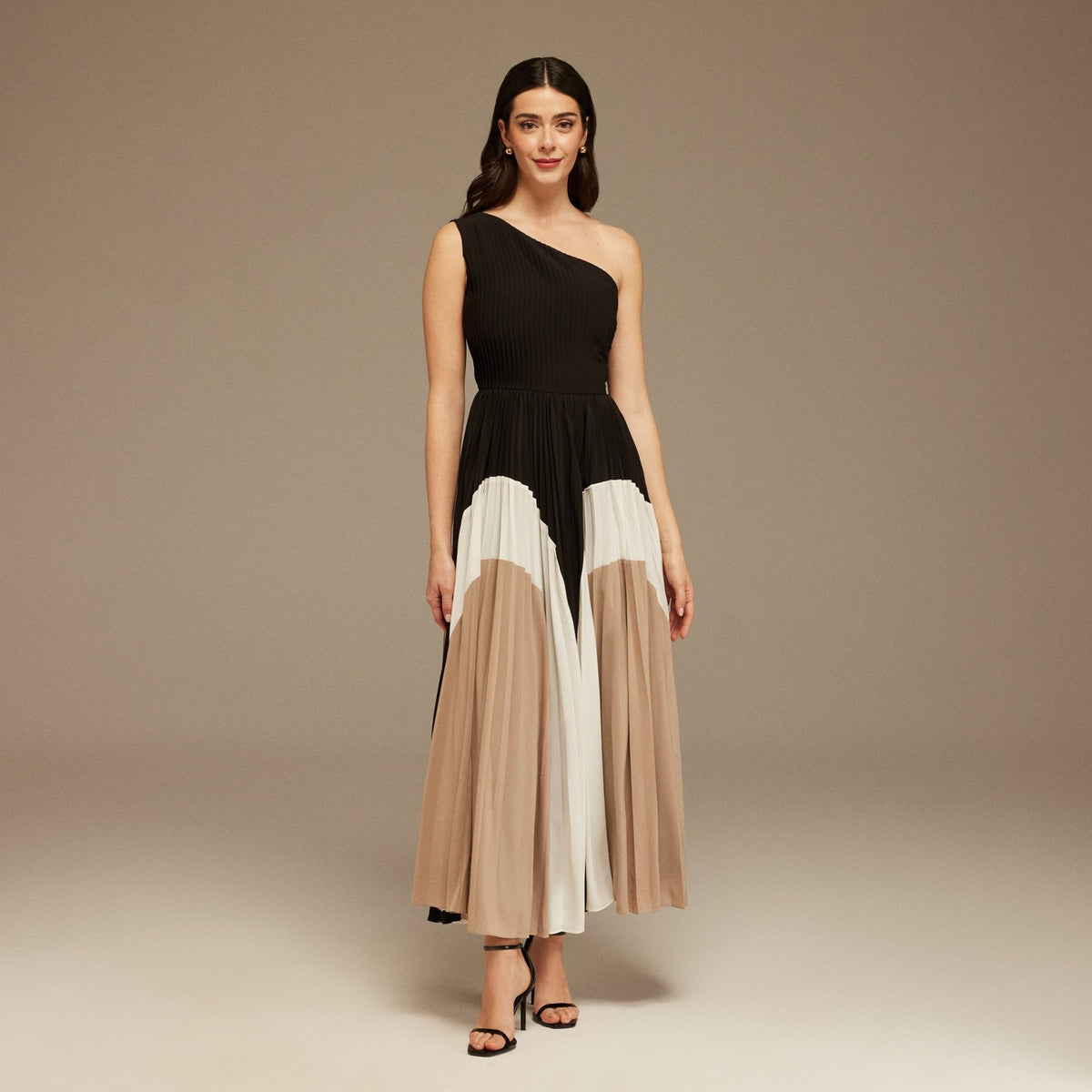 Black Satin Gathered shoulder Pleated Skirt Dress – shopaleena
