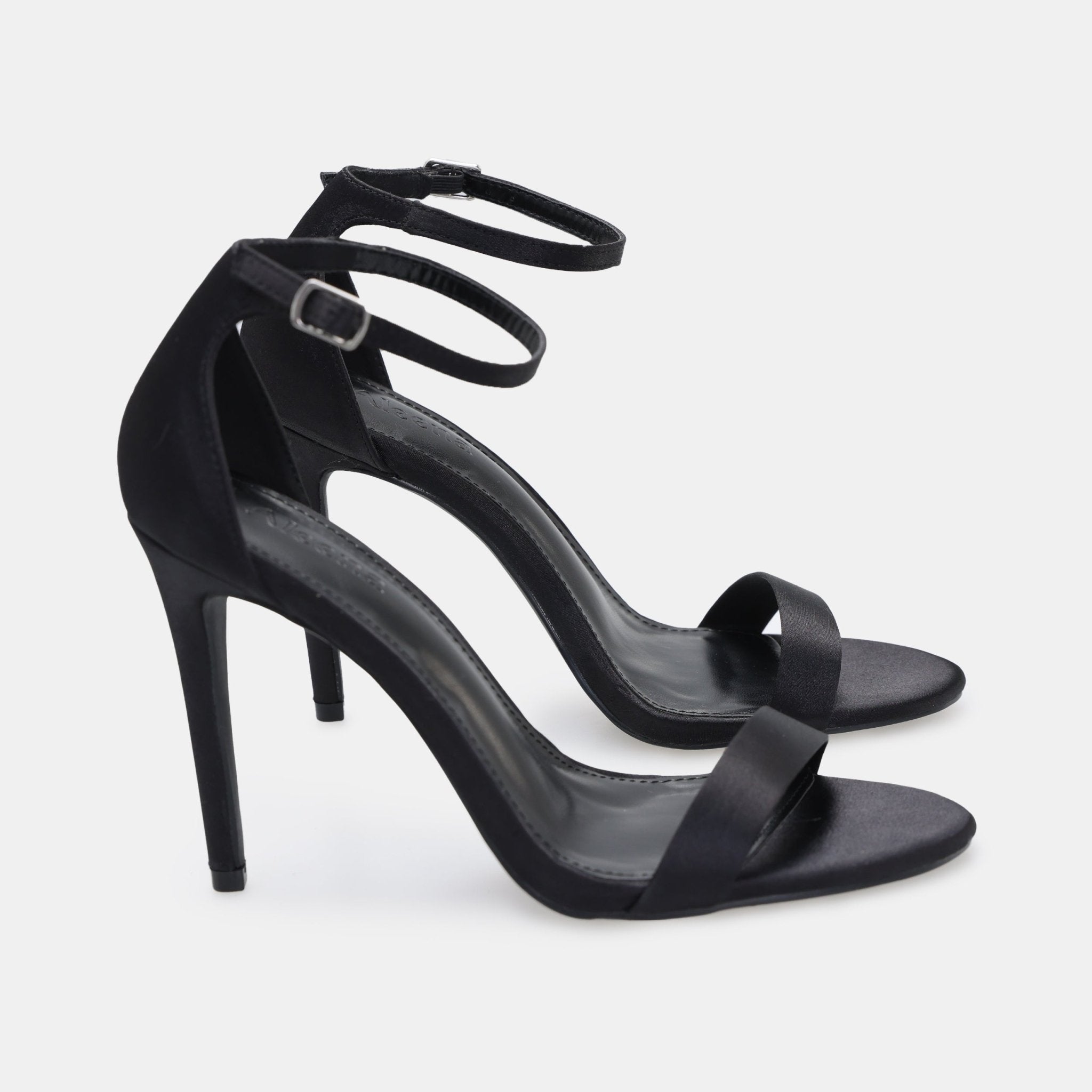 Black Satin High Heel Sandals - shopaleena