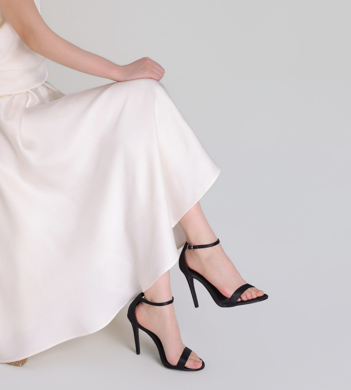 Black Satin High Heel Sandals - shopaleena