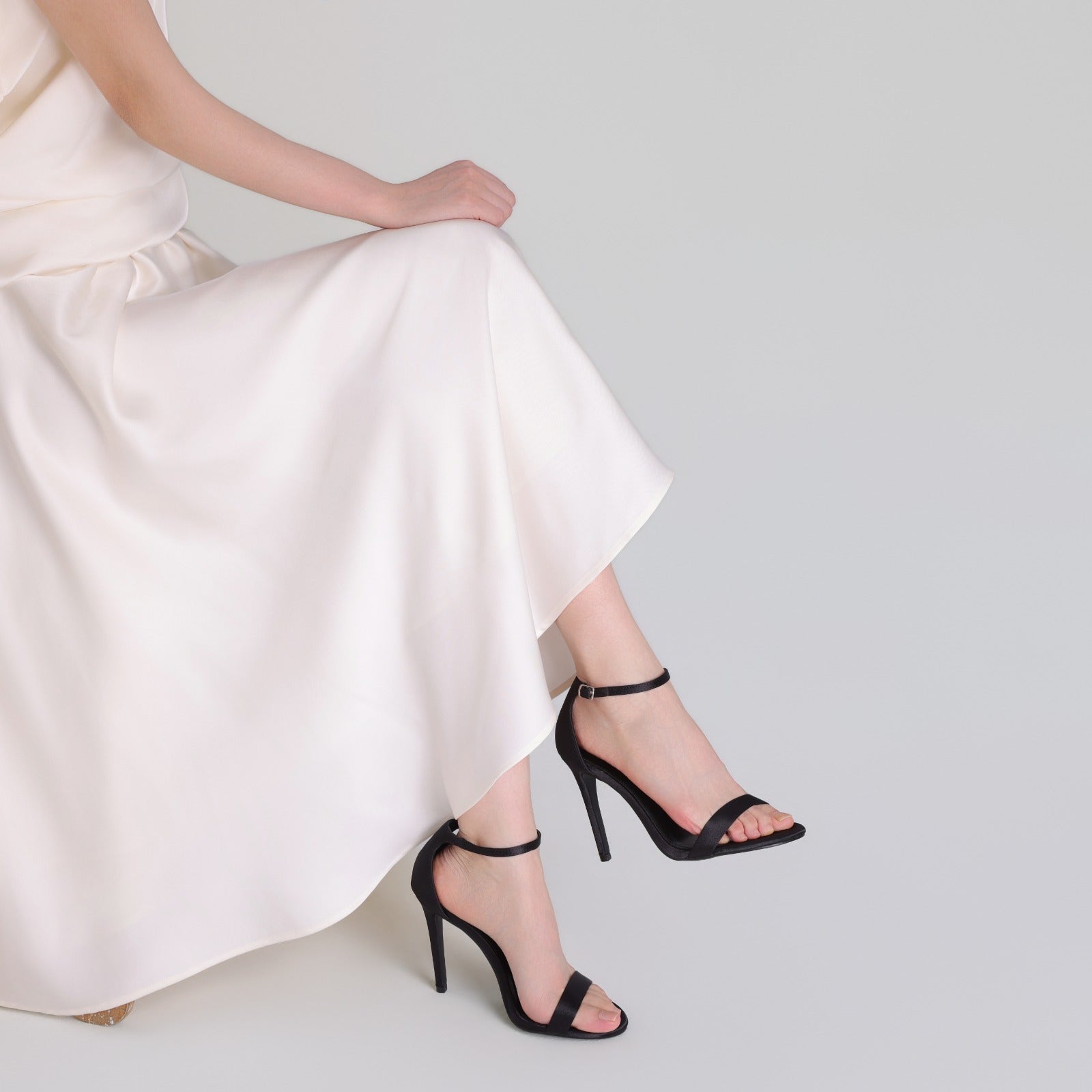 Black Satin High Heel Sandals - shopaleena