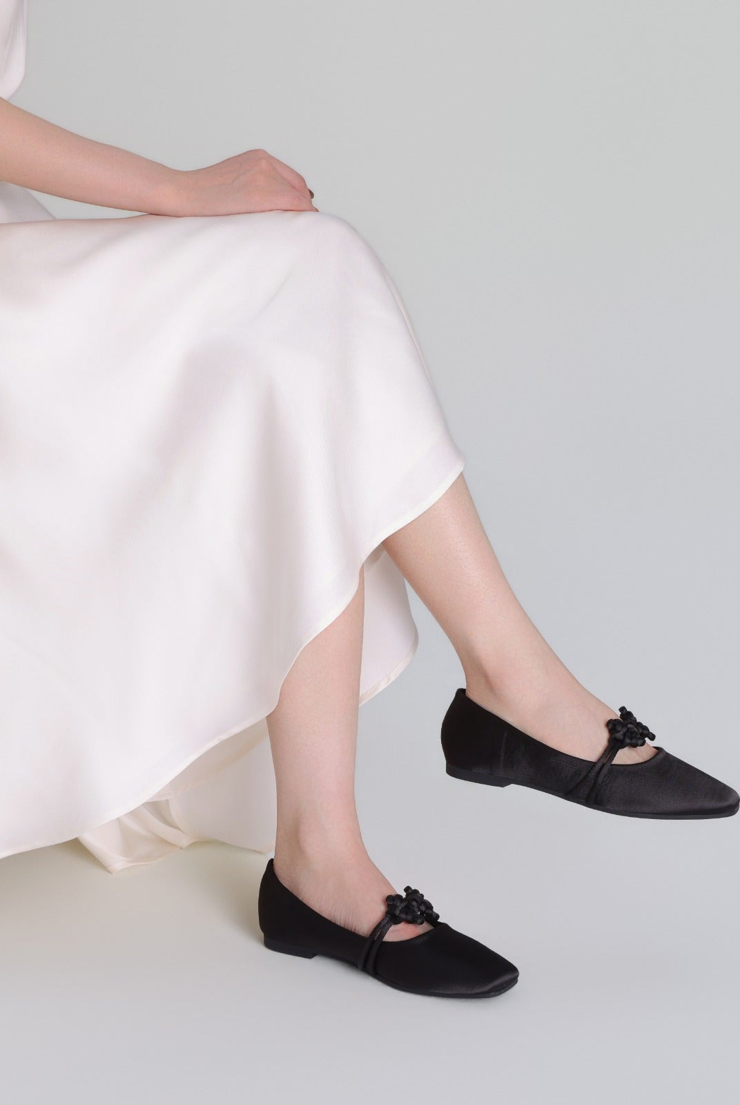 Black Satin Knot Flats - shopaleena