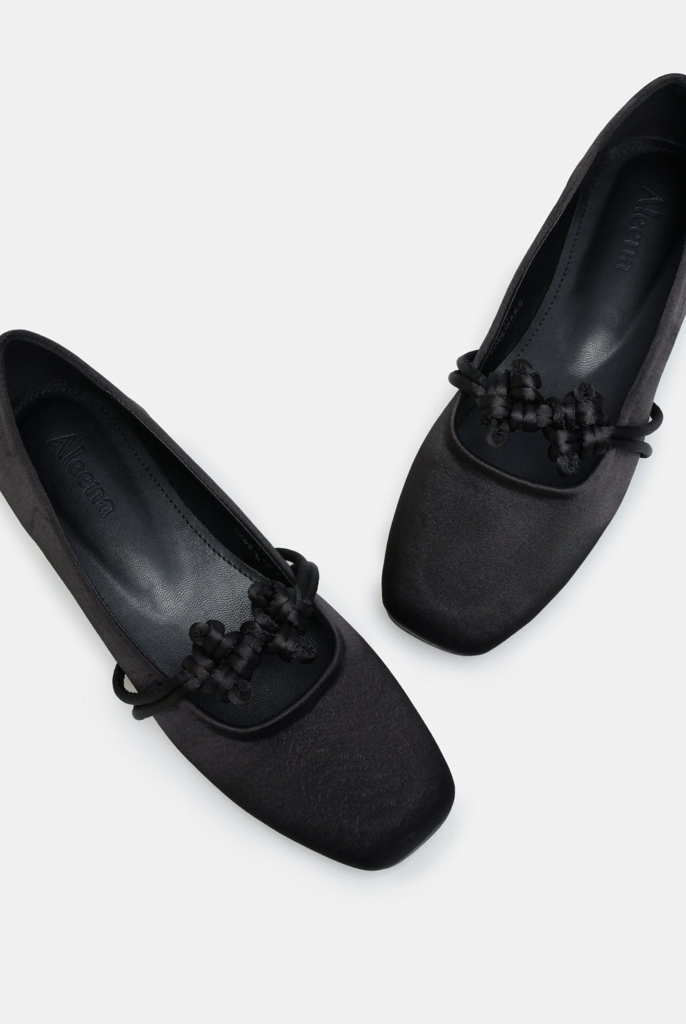 Black Satin Knot Flats - shopaleena
