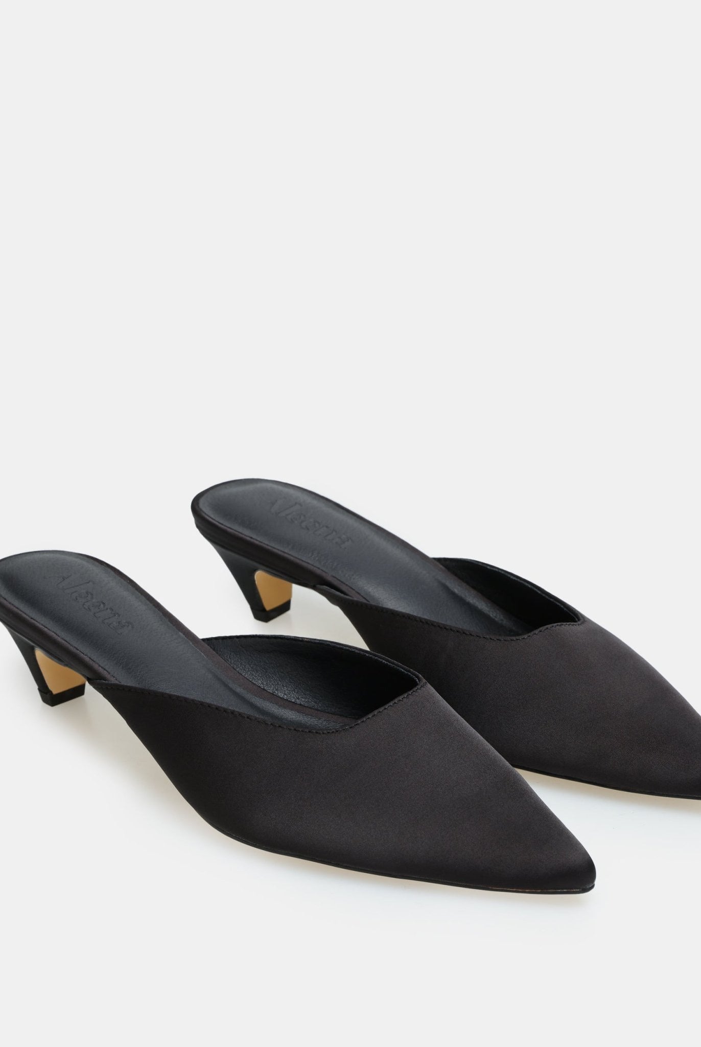 Black Satin Pointed Toe Mules - shopaleena