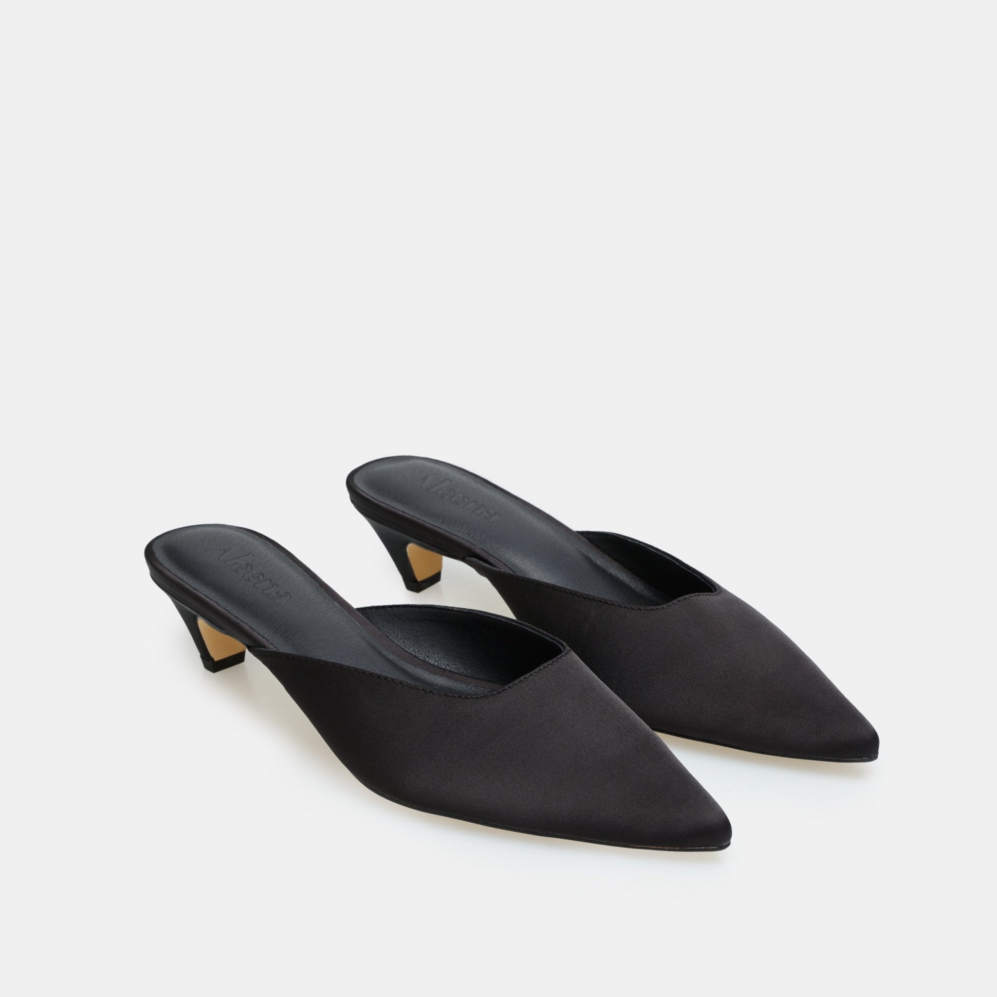 Black Satin Pointed Toe Mules - shopaleena