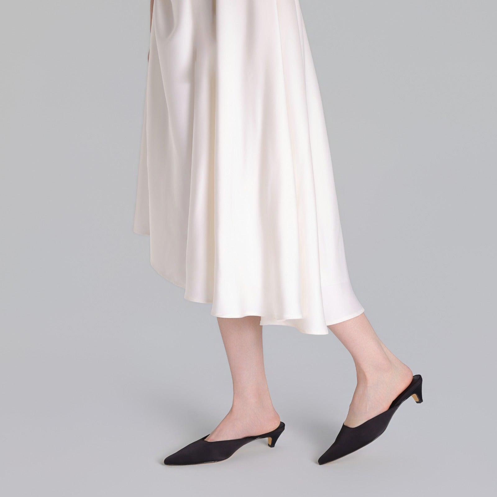 Black Satin Pointed Toe Mules - shopaleena