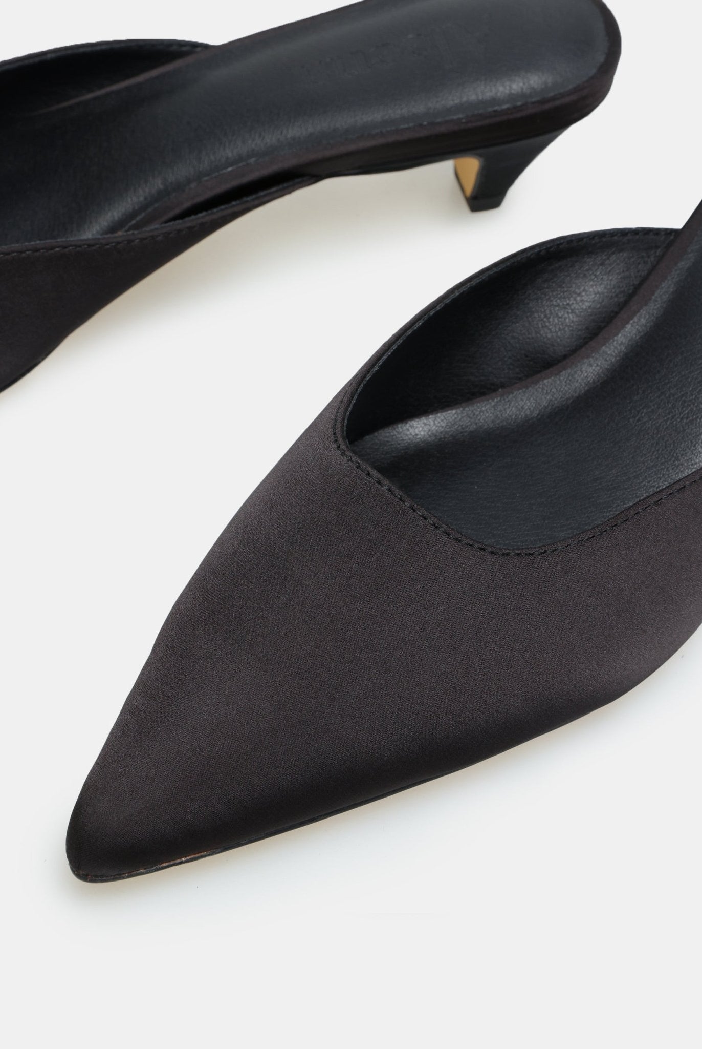 Black Satin Pointed Toe Mules - shopaleena